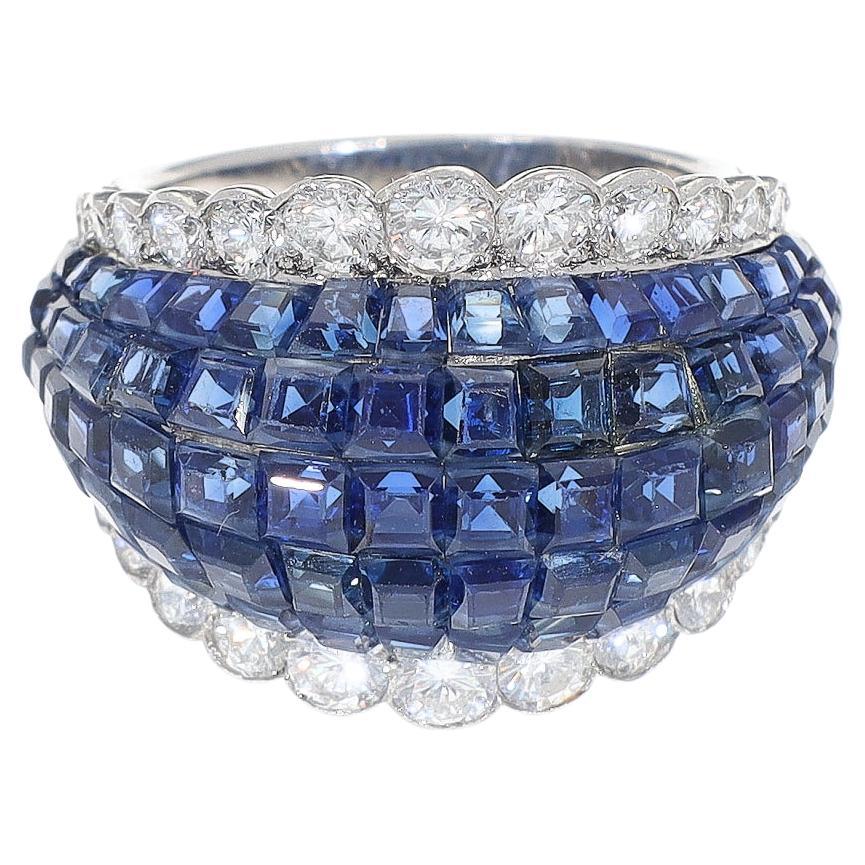 Van Cleef & Arpels Paris Vintage Invisibly Set Diamond Sapphire Boule Ring For Sale