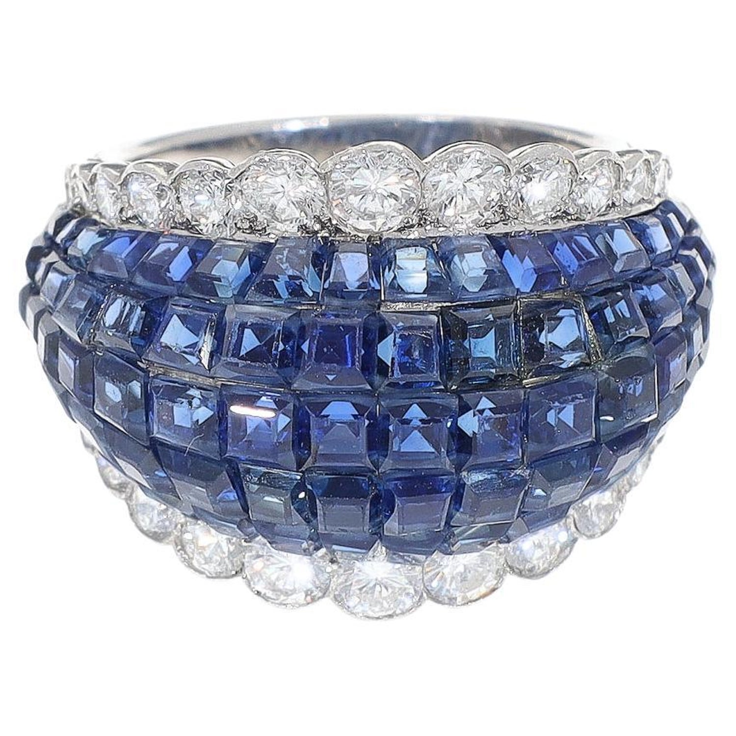Van Cleef and Arpels Paris Vintage Invisibly Set Diamond Sapphire Boule  Ring For Sale at 1stDibs