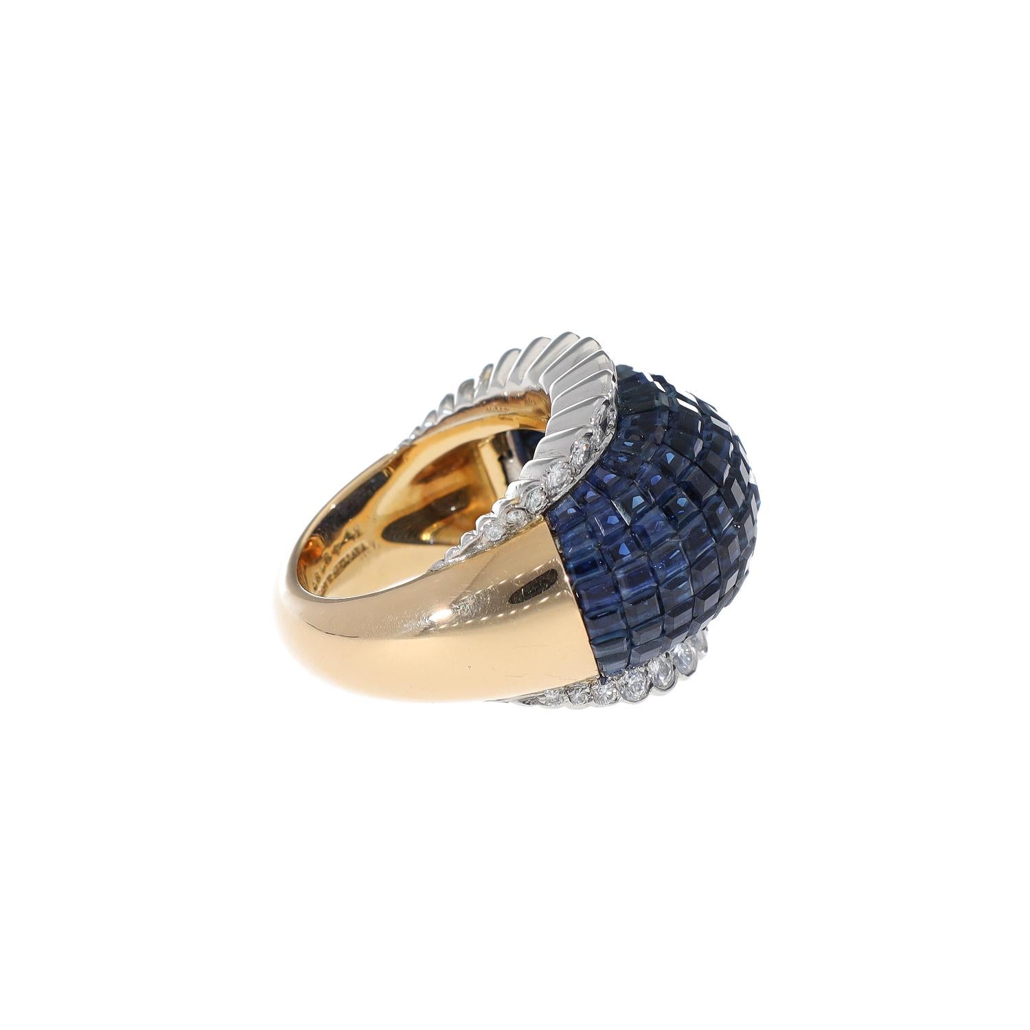 Van Cleef & Arpels, bague boule vintage en diamants et saphirs sertis de façon invisible, Paris Excellent état - En vente à New York, NY