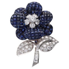 Van Cleef & Arpels Paris Vintage Invisibly Set Sapphire Diamond 'Poppy' Brooch