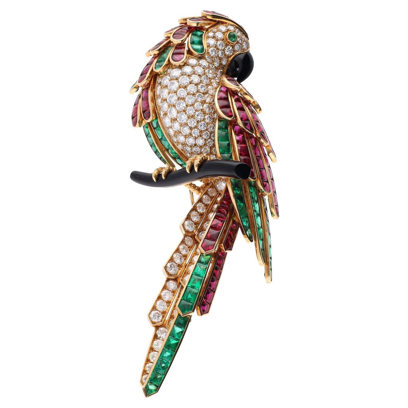 Van Cleef & Arpels Paris Broche perroquet de Splendor vintage multi-gemmes et diamants en vente