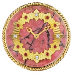 Van Cleef & Arpels Paris Vintage Rhodonit Diamant Rubin Gold Vintage Schreibtischuhr