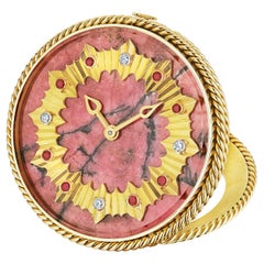 Van Cleef & Arpels Paris Vintage Rhodonite Diamond Ruby Gold Vintage Desk Clock