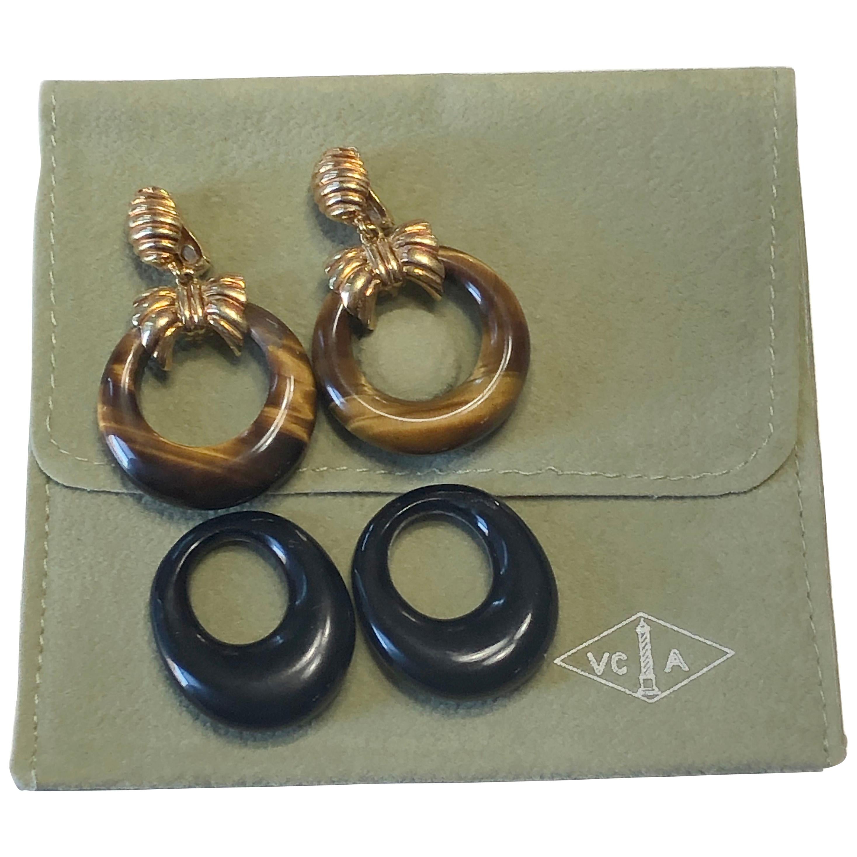 Van Cleef & Arpels Paris Yellow Gold and Stone Interchangeable Earrings