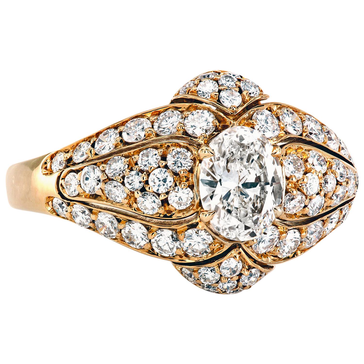 Van Cleef & Arpels Pave 18 Karat Gold Ring with Oval Diamond VCA