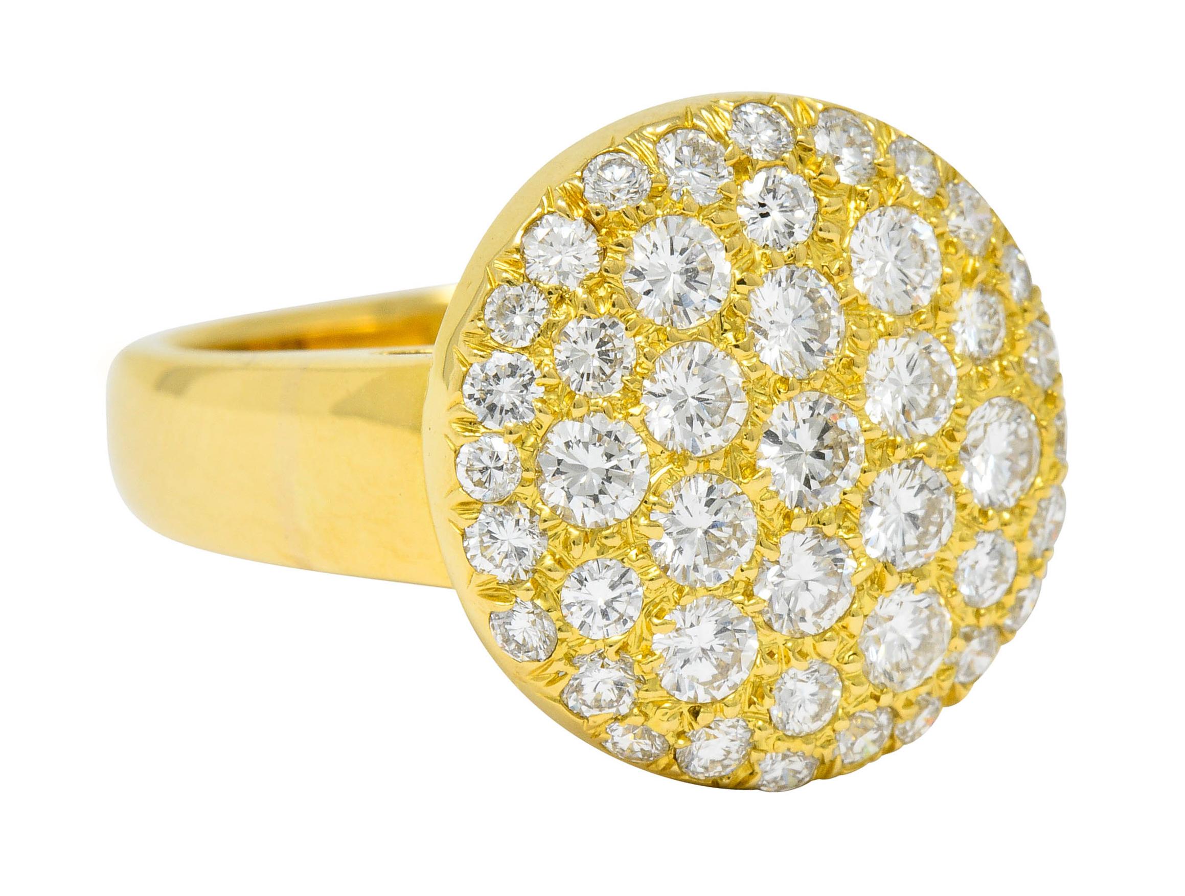 Ring is designed as a circular form pavé set with round brilliant cut diamonds

Weighing in total approximately 1.50 carats with G/H color and VS clarity

Numbered and signed VCA for Van Cleef & Arpels

Stamped 18K for 18 karat gold

Circa: