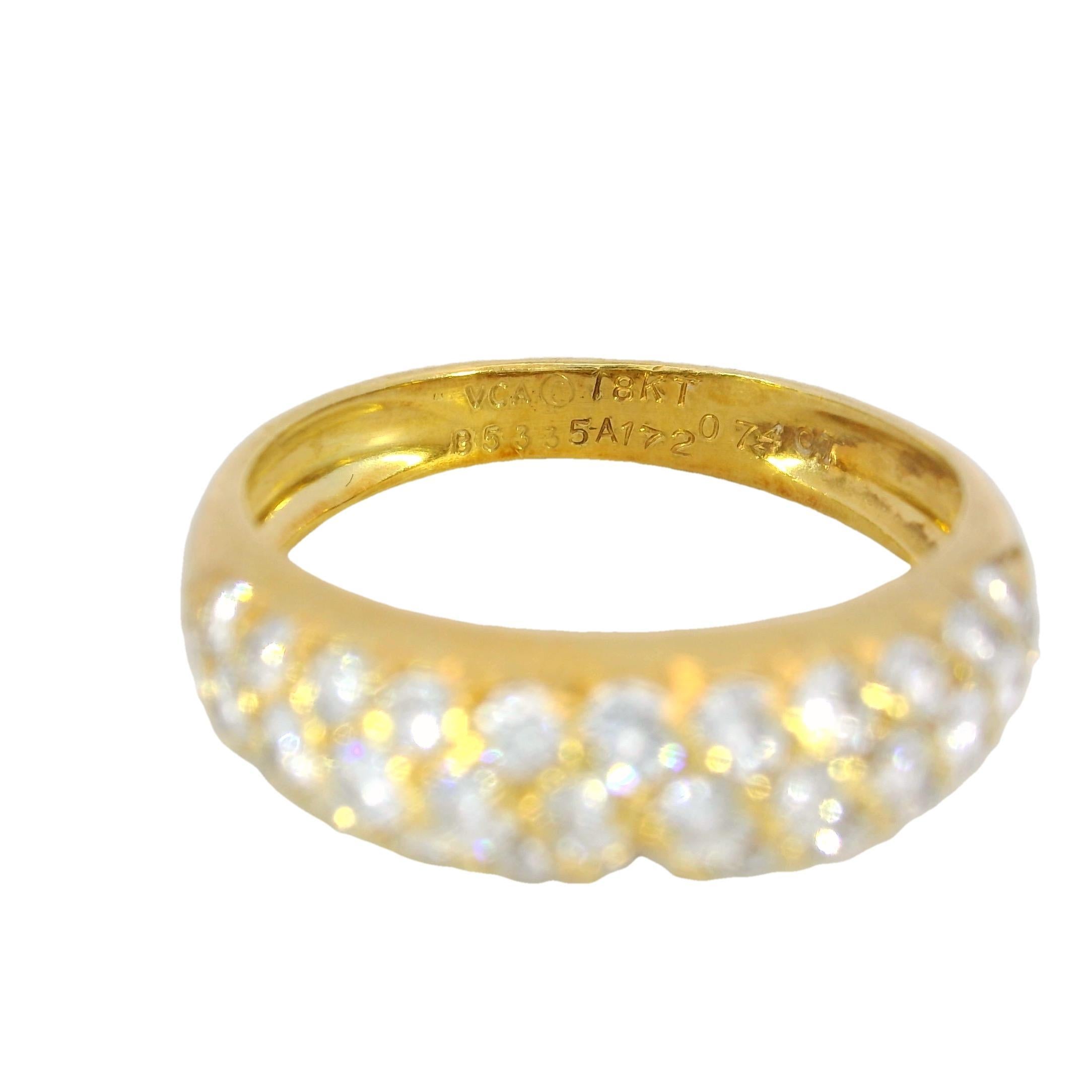 Women's Van Cleef Arpels Pave Diamond 3 Row Band Ring in 18K Yellow Gold For Sale