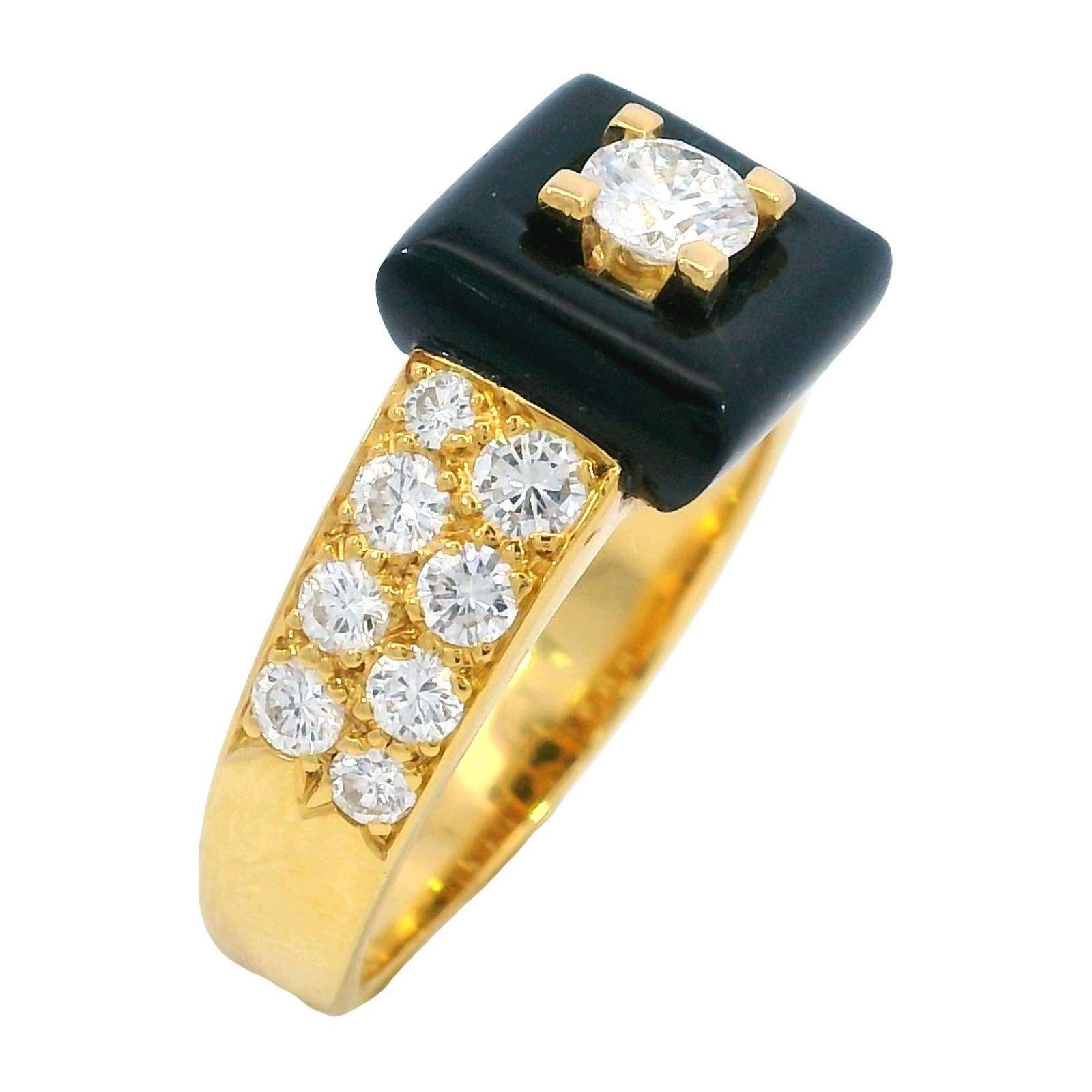 Van Cleef & Arpels Pave Diamant Schwarz Onyx Band Ring 18K Gelbgold Größe 7 im Angebot 8