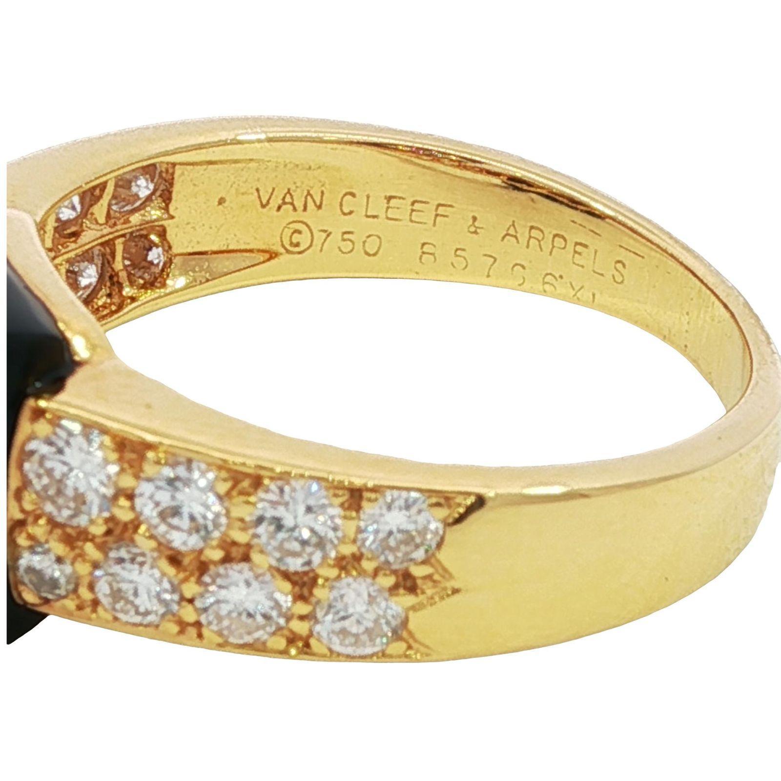 Van Cleef & Arpels Pave Diamant Schwarz Onyx Band Ring 18K Gelbgold Größe 7 im Angebot 9