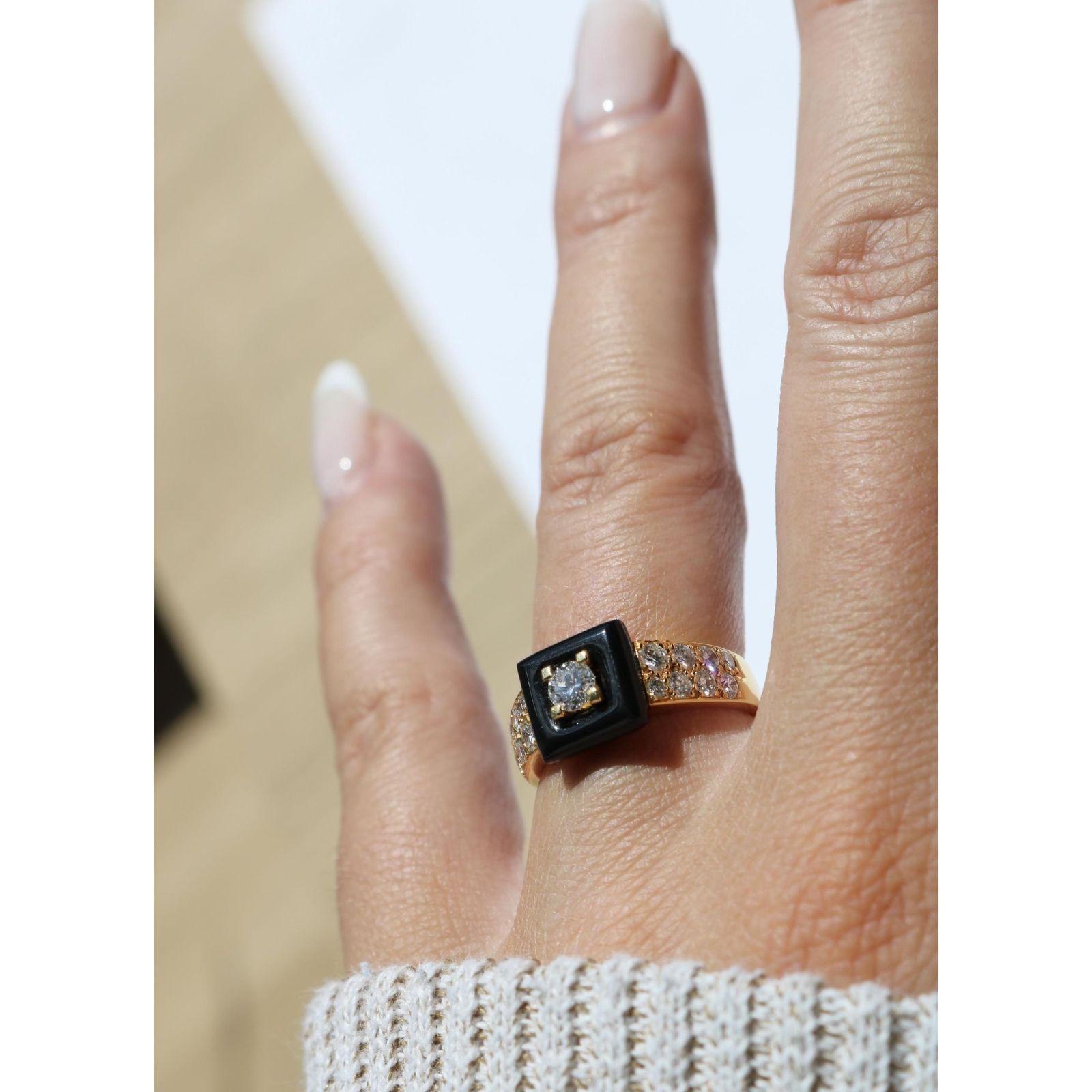 Van Cleef & Arpels Pave Diamant Schwarz Onyx Band Ring 18K Gelbgold Größe 7 im Angebot 11