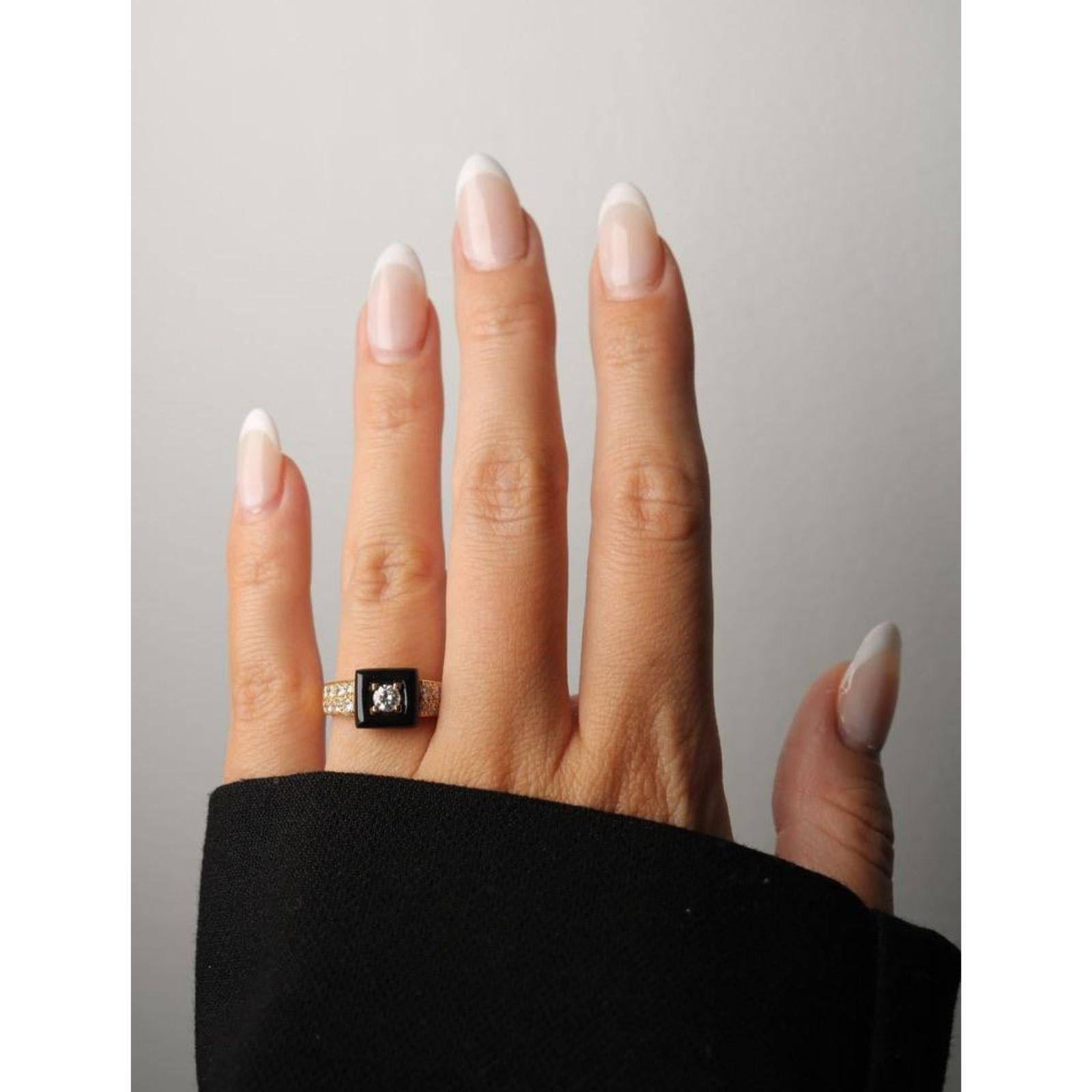 Van Cleef & Arpels Pave Diamant Schwarz Onyx Band Ring 18K Gelbgold Größe 7 (Rundschliff) im Angebot