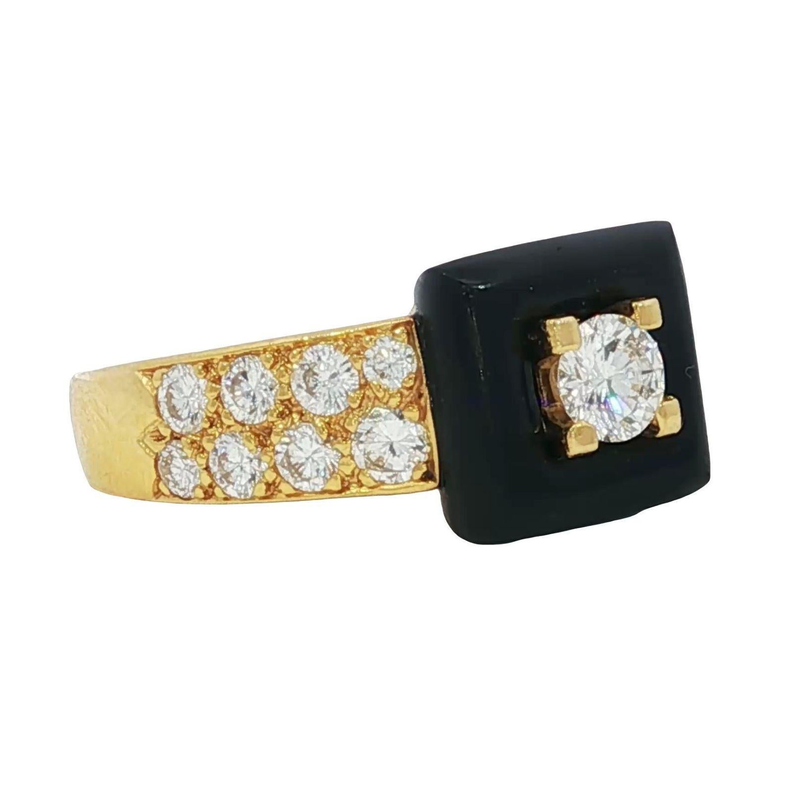 Van Cleef & Arpels Pave Diamant Schwarz Onyx Band Ring 18K Gelbgold Größe 7 im Zustand „Gut“ im Angebot in Fairfield, CT