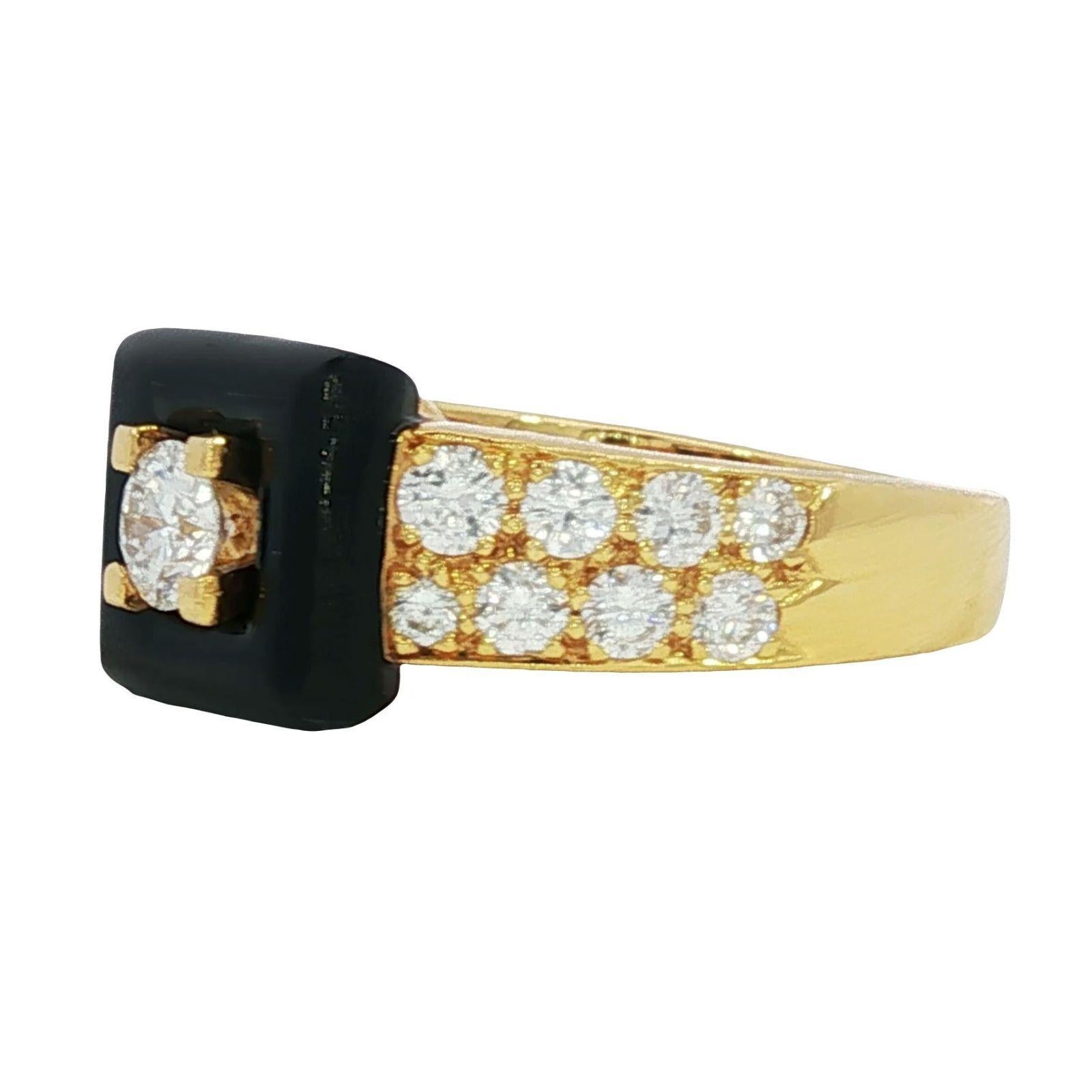 Van Cleef & Arpels Pave Diamant Schwarz Onyx Band Ring 18K Gelbgold Größe 7 im Angebot 1