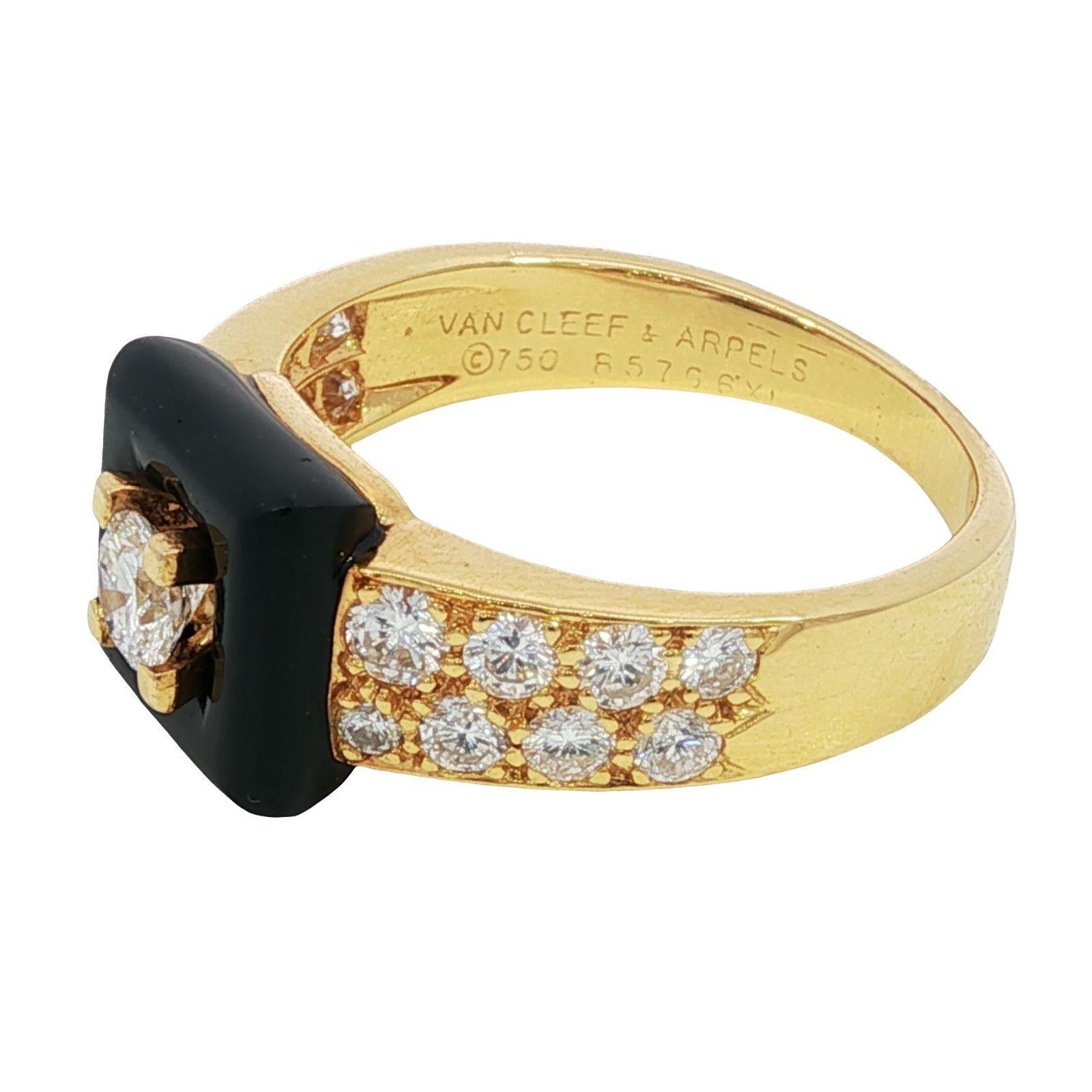Van Cleef & Arpels Pave Diamant Schwarz Onyx Band Ring 18K Gelbgold Größe 7 im Angebot 2