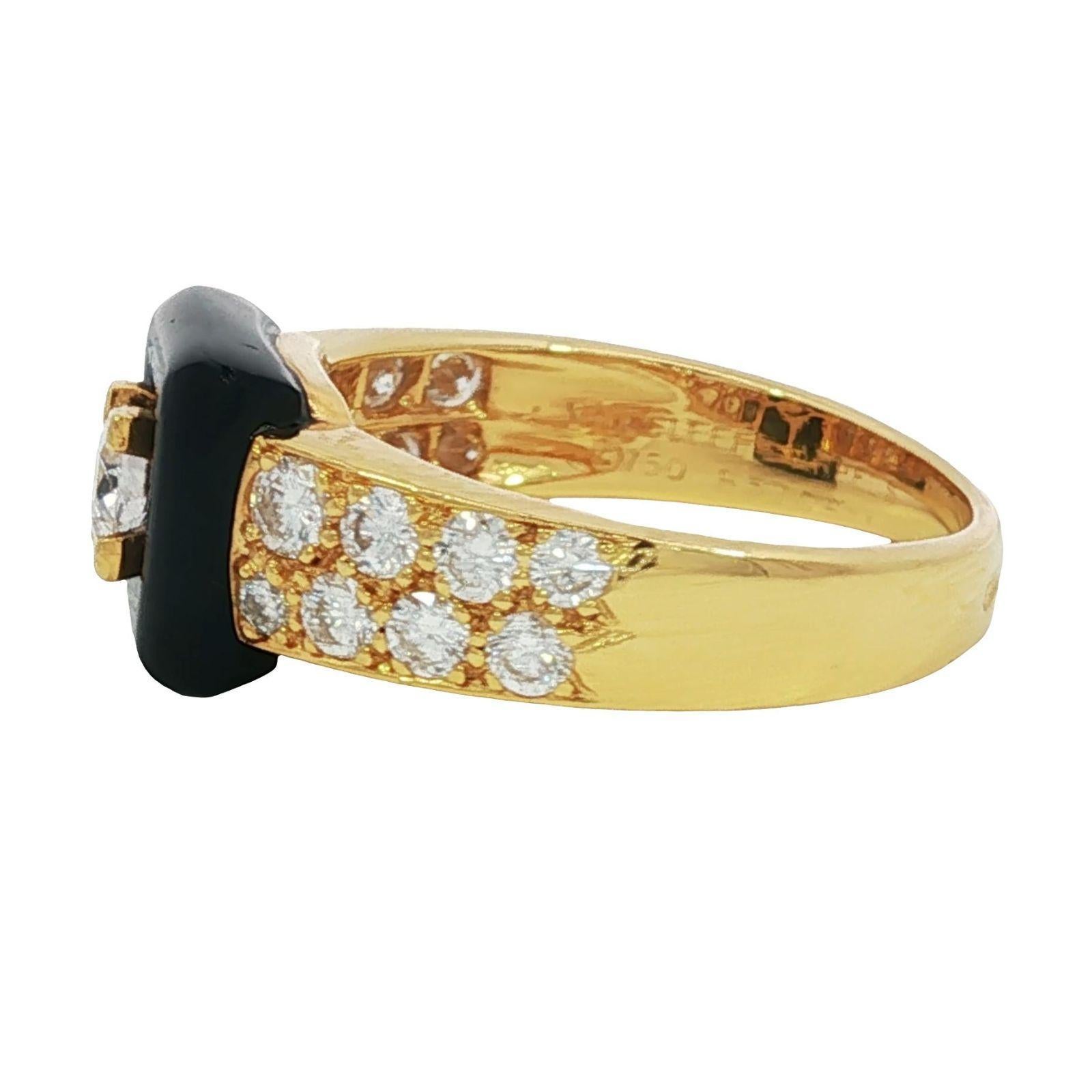 Van Cleef & Arpels Pave Diamant Schwarz Onyx Band Ring 18K Gelbgold Größe 7 im Angebot 4