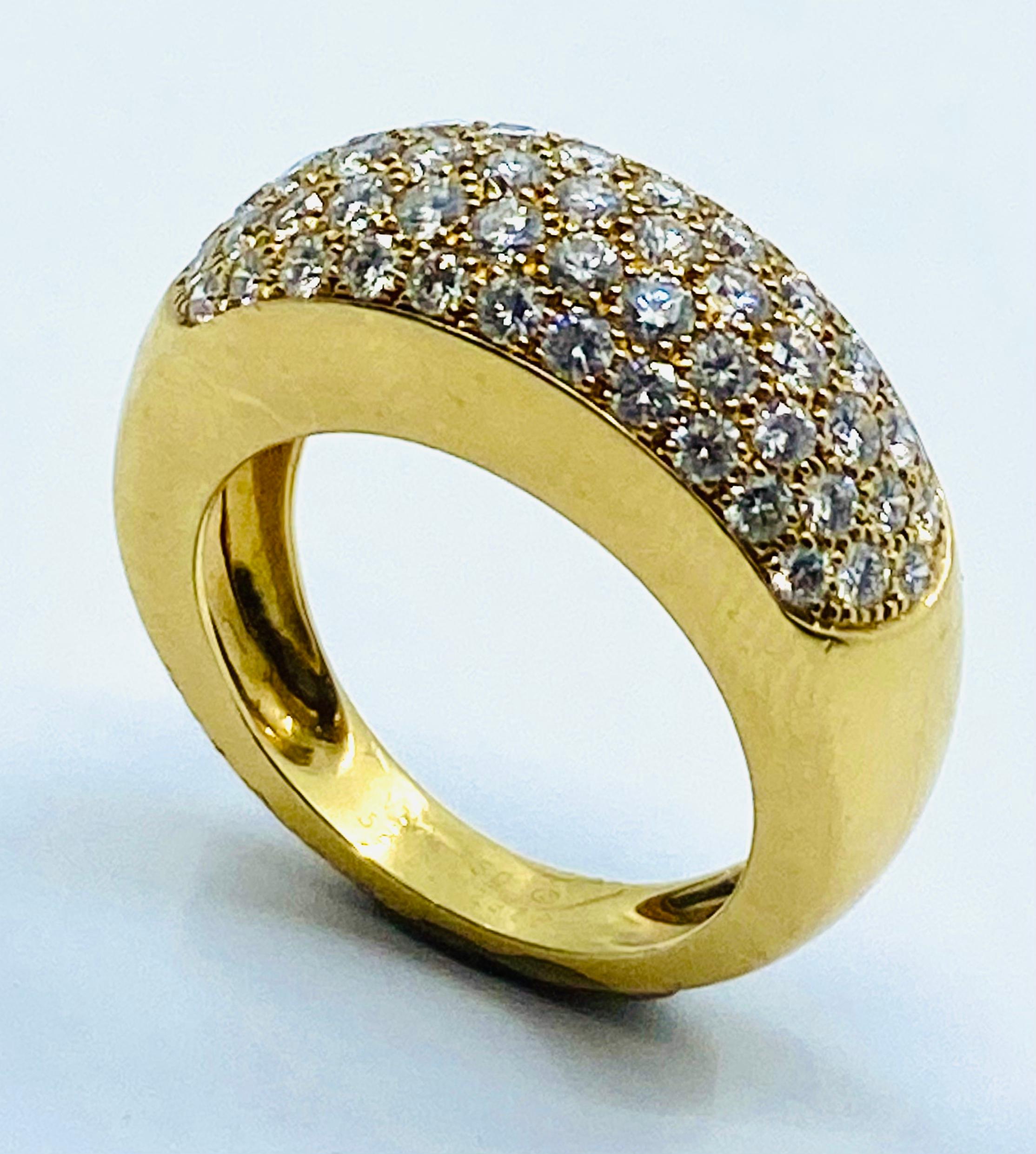 Van Cleef & Arpels Pave Diamond Gold Dome Ring For Sale 3