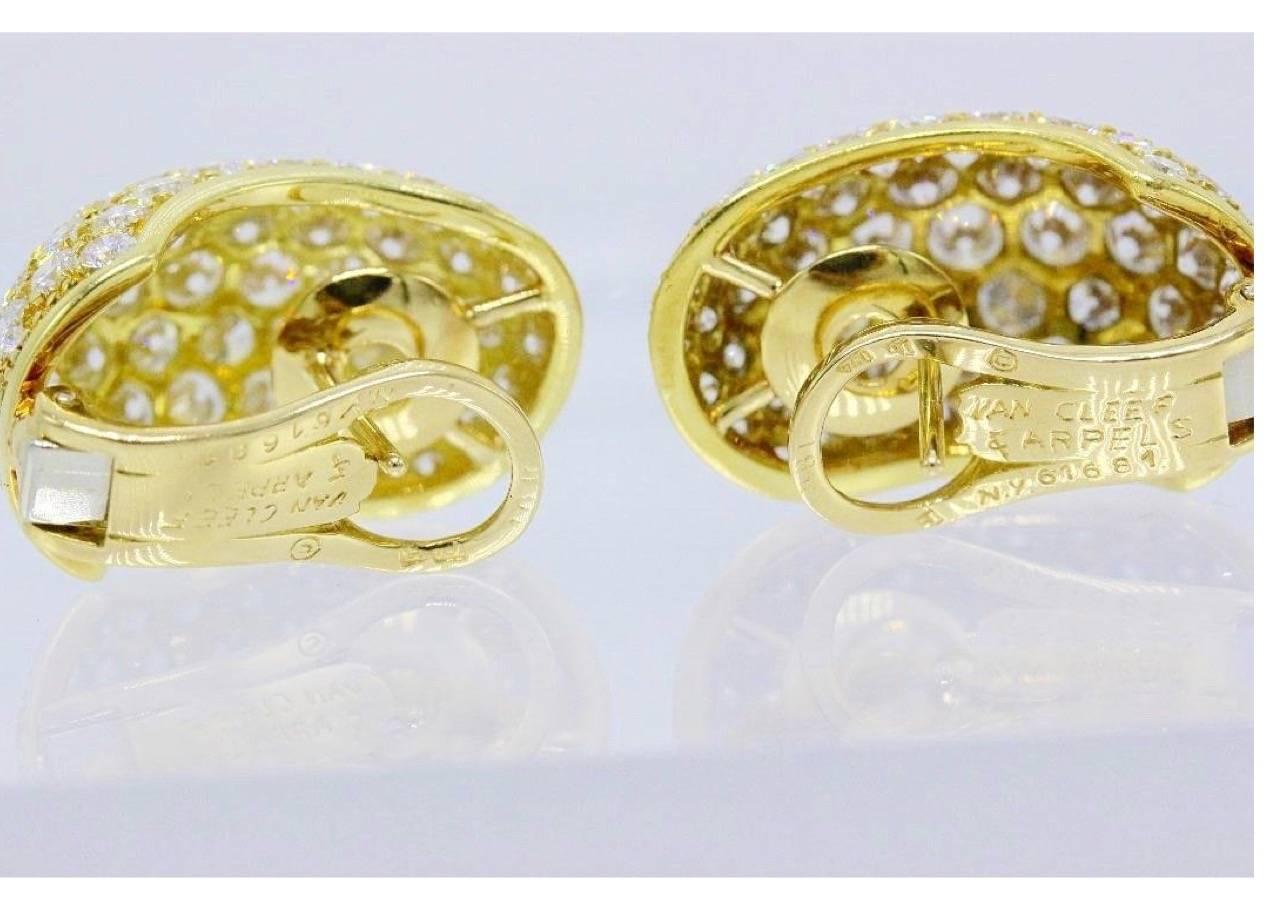 Van Cleef & Arpels Pave Diamond Gold Huggie Earrings  In Excellent Condition In San Diego, CA
