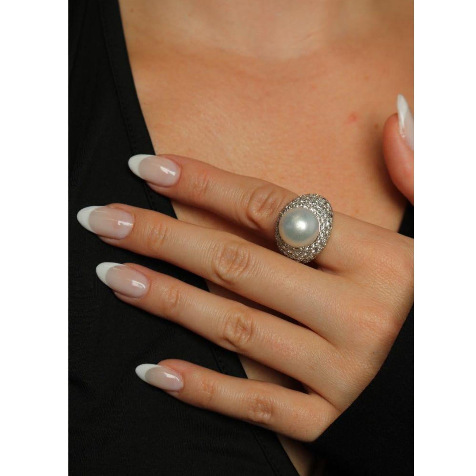 Van Cleef & Arpels Bague dôme perle diamant pavé ~5ctw diamant ~13.8mm perle en vente 11