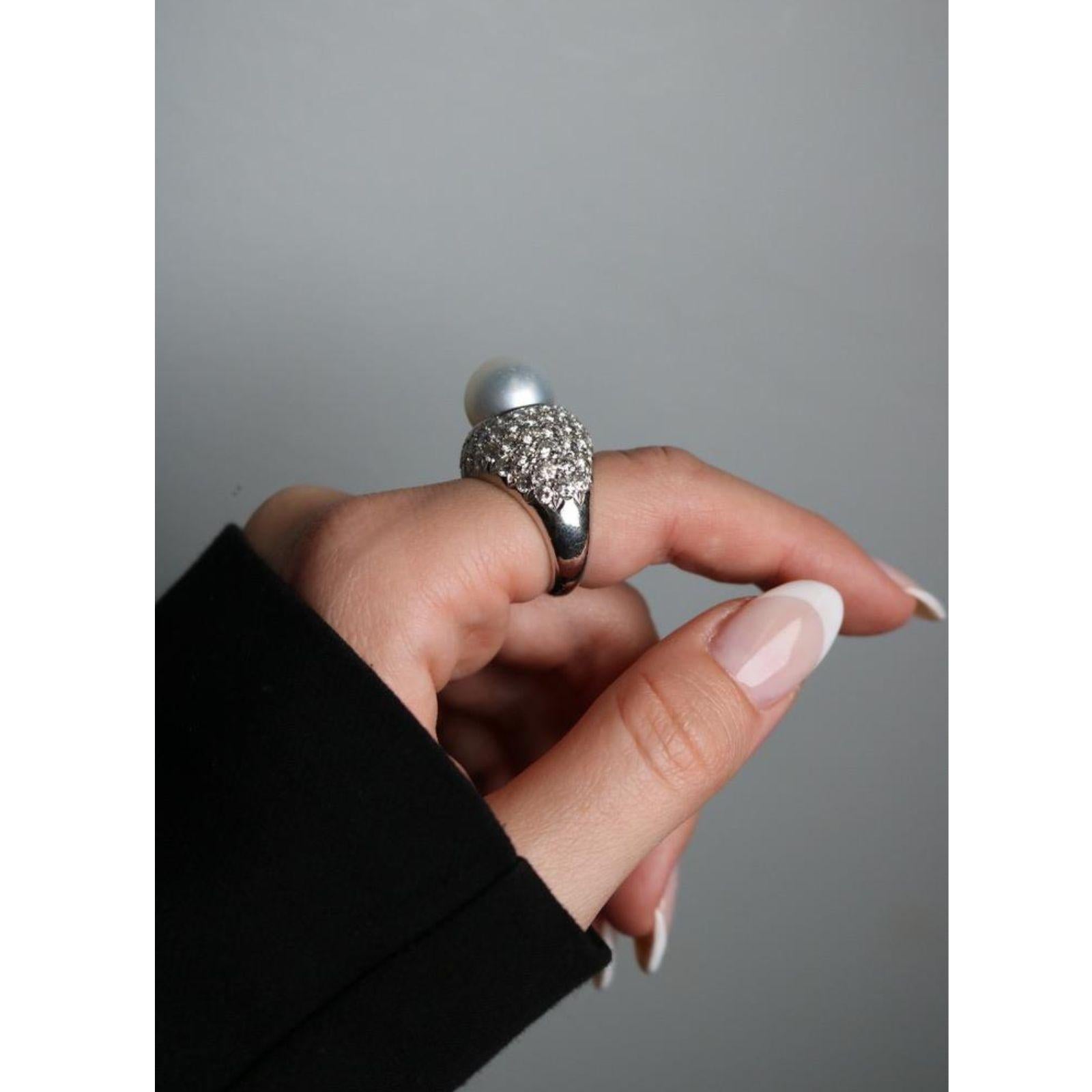 Van Cleef & Arpels Bague dôme perle diamant pavé ~5ctw diamant ~13.8mm perle en vente 12