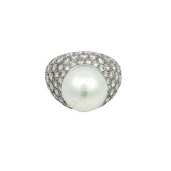 Van Cleef & Arpels Pave Diamond Pearl Dome Ring ~5ctw Diamond ~13.8mm Pearl