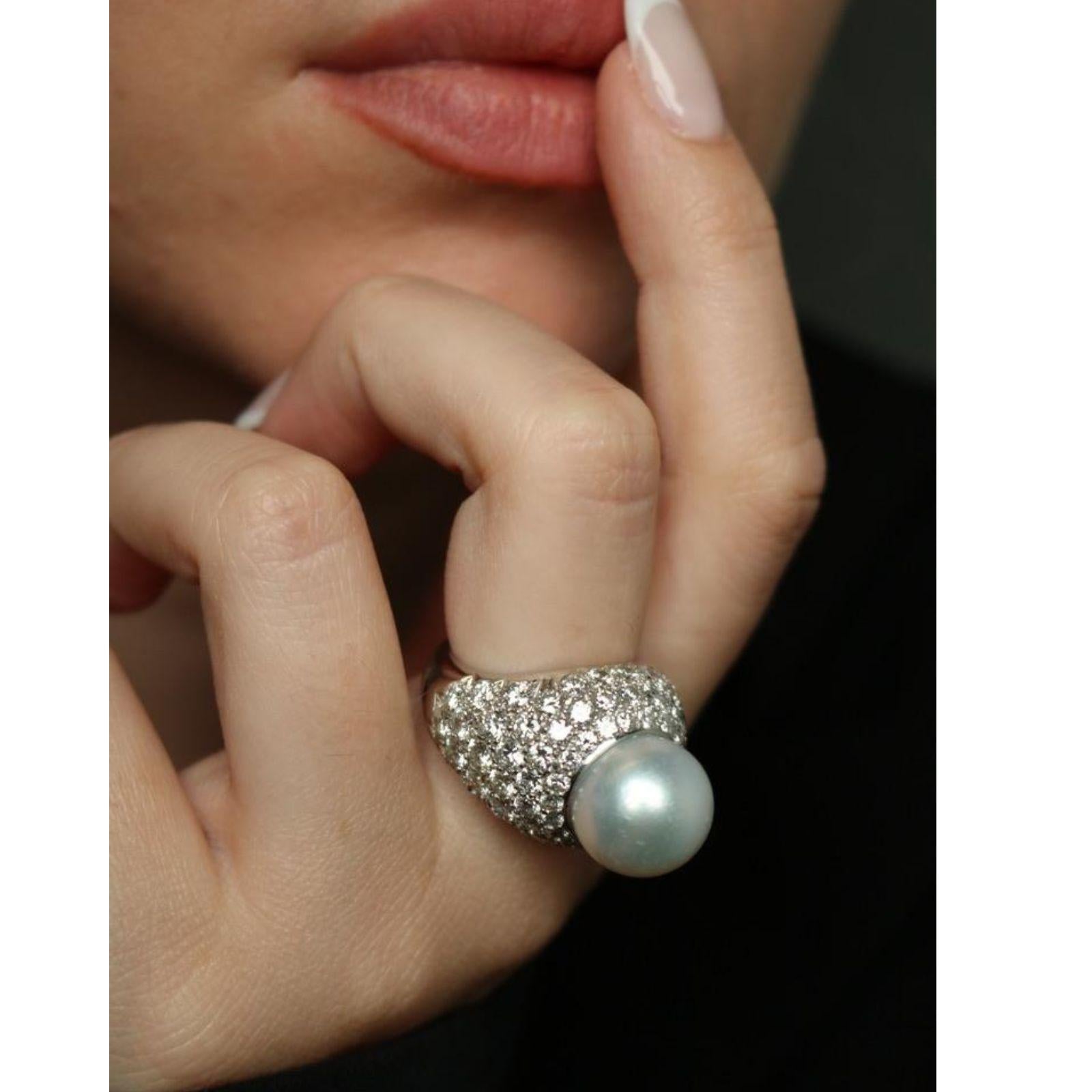Moderne Van Cleef & Arpels Bague dôme perle diamant pavé ~5ctw diamant ~13.8mm perle en vente