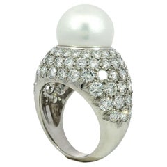 Van Cleef & Arpels Bague dôme perle diamant pavé ~5ctw diamant ~13.8mm perle