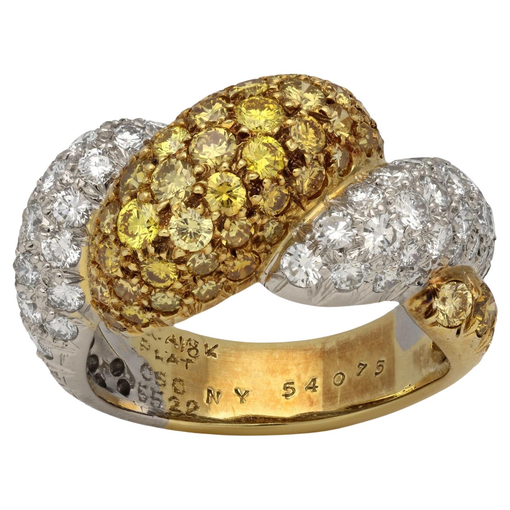Van Cleef & Arpels Pavé Set Yellow And White Diamond Bombe Dress Ring Cira 1980 For Sale