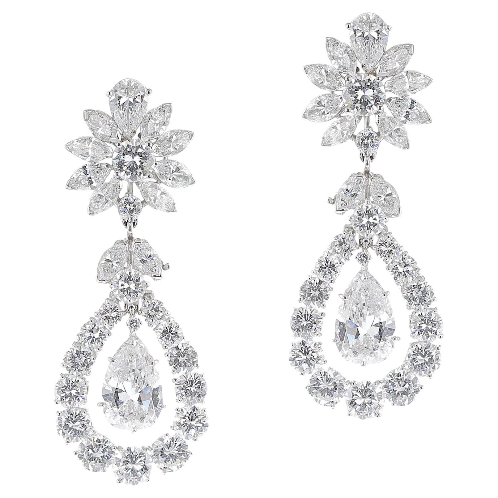 Van Cleef & Arpels Pear Shape Diamond Dangling Earrings, Detachable, Platinum