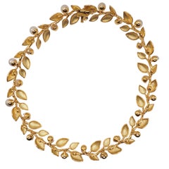 Van Cleef & Arpels Pearl 18K Yellow Gold Leaf Necklace