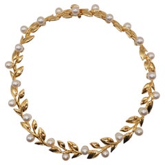 Van Cleef & Arpels Pearl 18K Yellow Gold Leaf Necklace