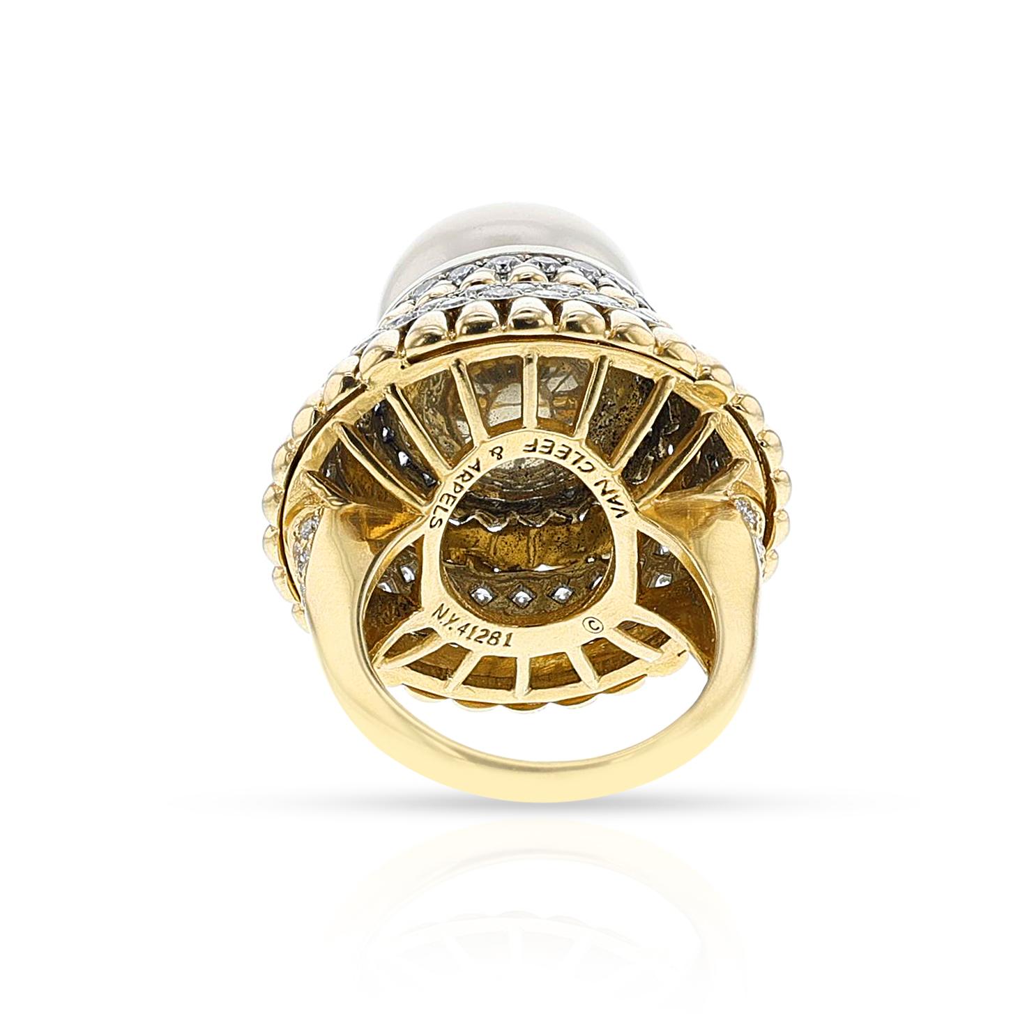 Van Cleef & Arpels Pearl and Diamond Ballerina Ring, 18k For Sale 1