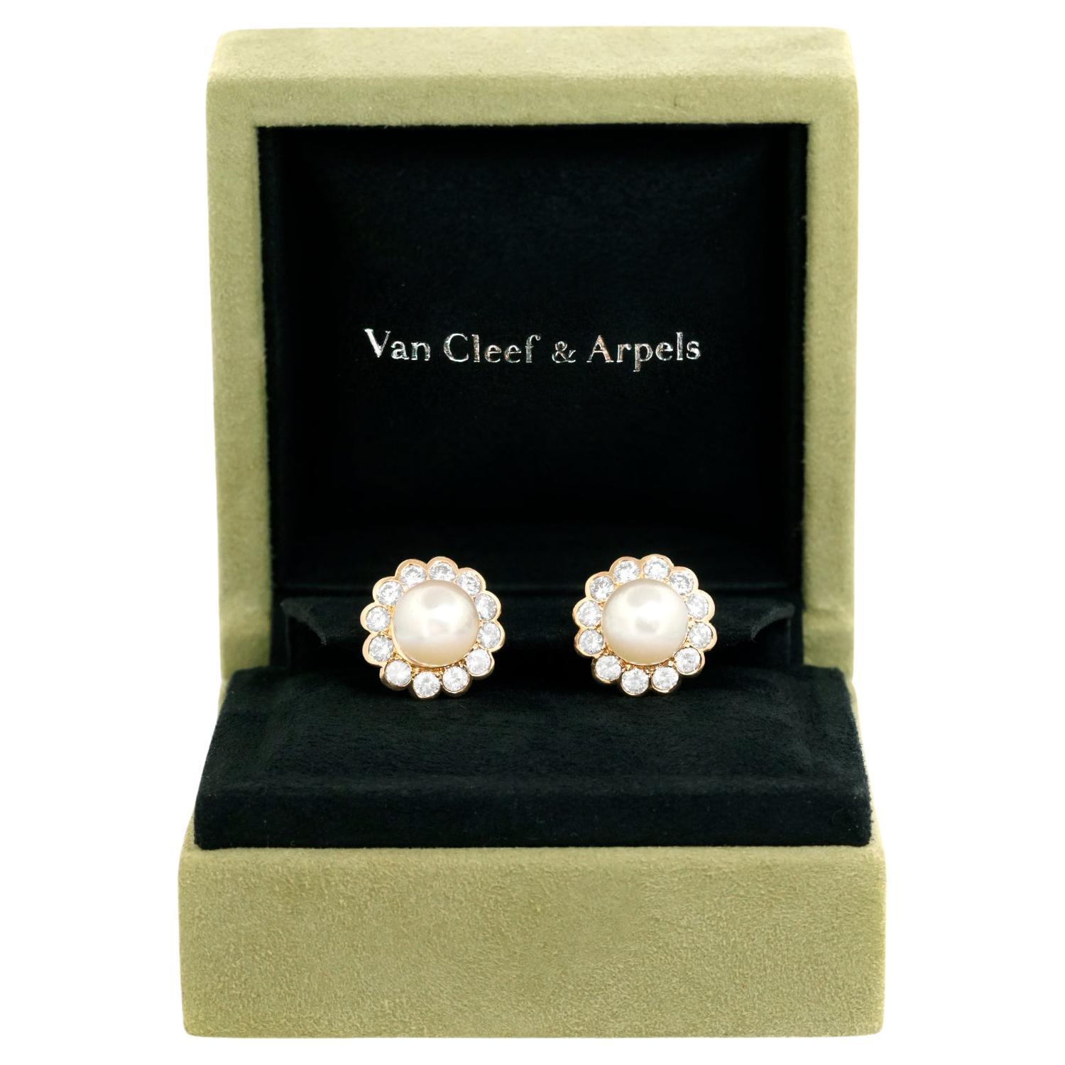 Van Cleef & Arpels Pearl and Diamond Earrings