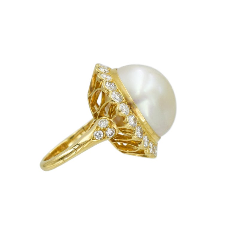 Van Cleef and Arpels Pearl and Diamond Ring For Sale at 1stDibs
