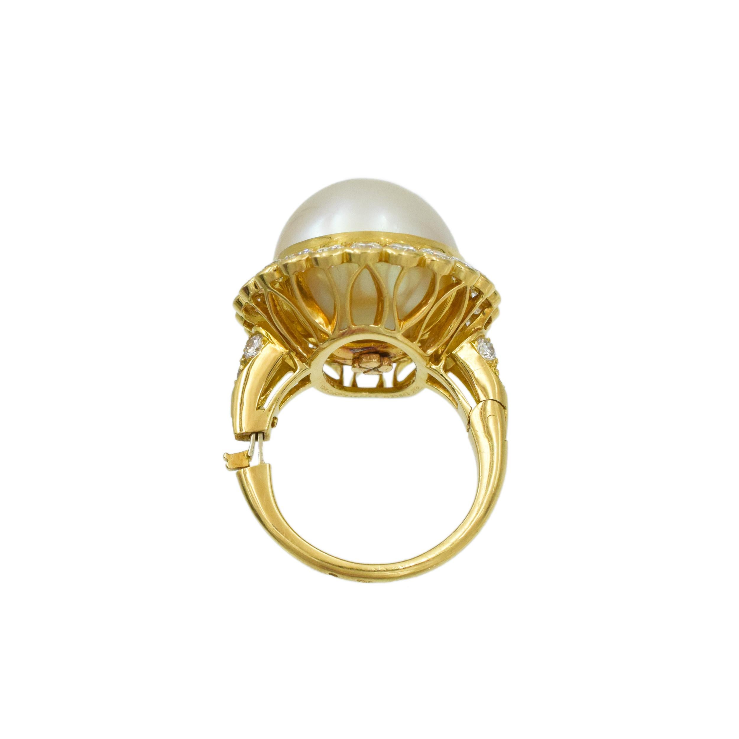 Women's Van Cleef & Arpels Pearl and Diamond Ring For Sale