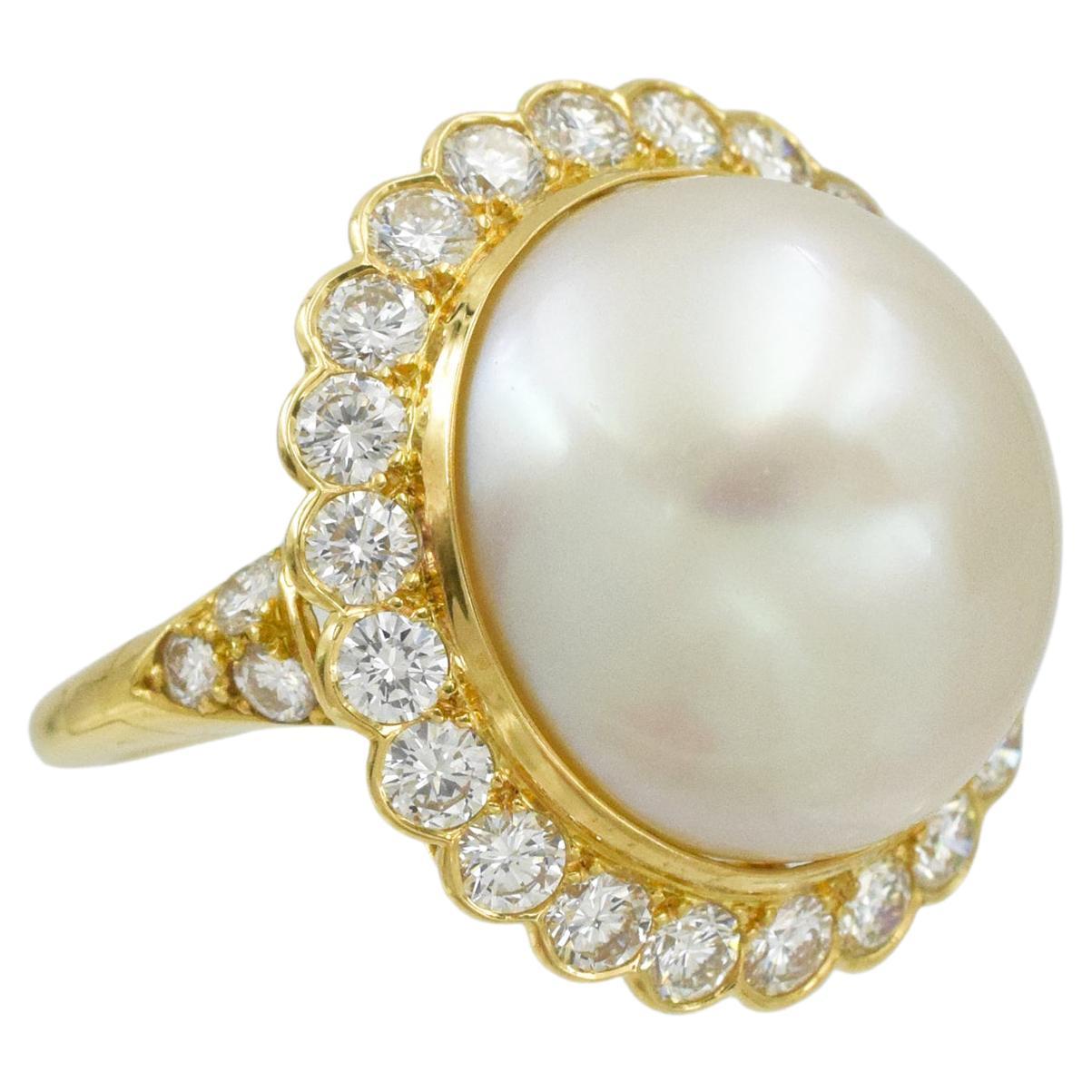Van Cleef & Arpels Pearl and Diamond Ring For Sale
