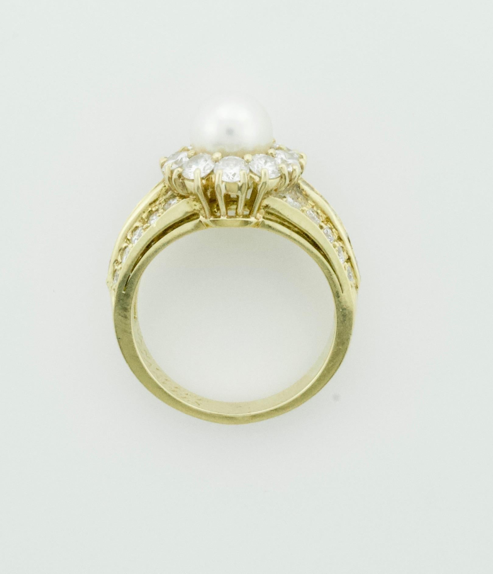Round Cut Van Cleef & Arpels Pearl and Diamond Ring in 18 Karat Yellow Gold