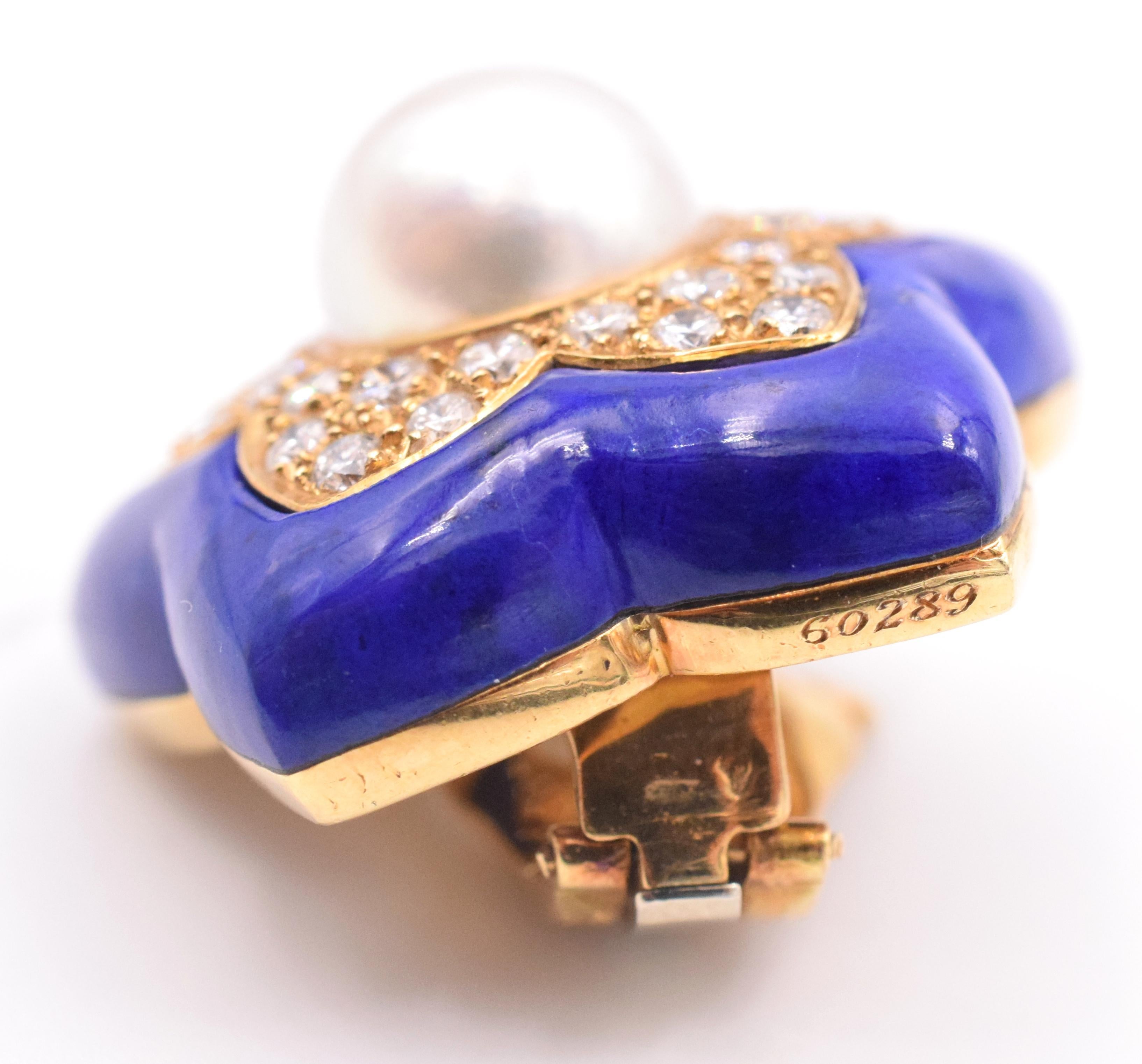 Women's Van Cleef & Arpels Pearl Lapis Lazuli Diamond Star Earrings