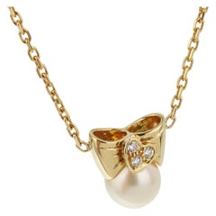 Van Cleef Arpels Pearl Diamond Bow Yellow Gold Necklace