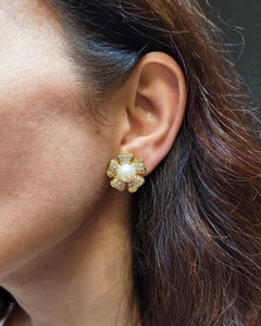 Van Cleef & Arpels 18k Gold Pearl Diamond Clip-On Earrings, France