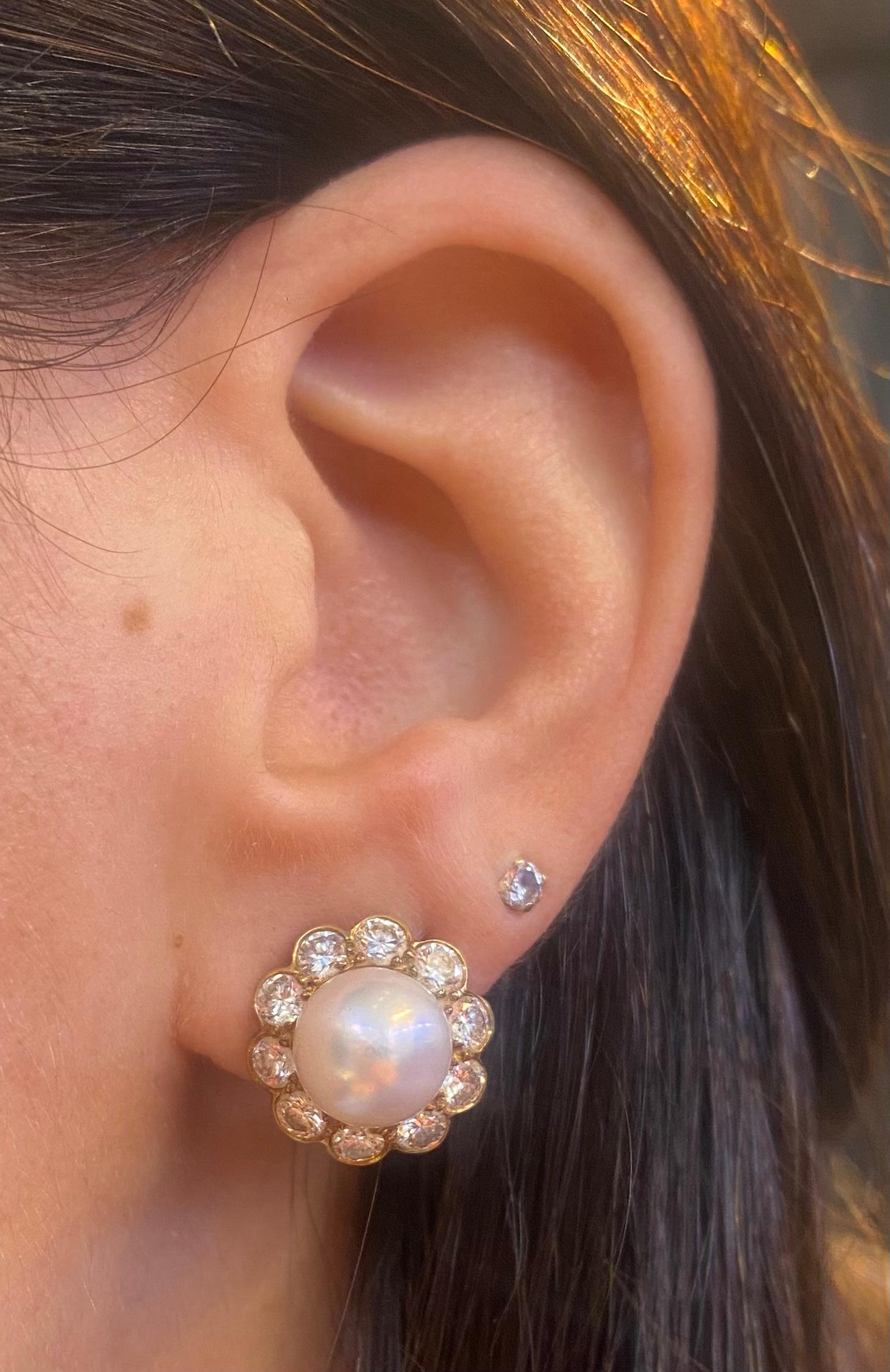Round Cut Van Cleef & Arpels Pearl & Diamond Earrings For Sale