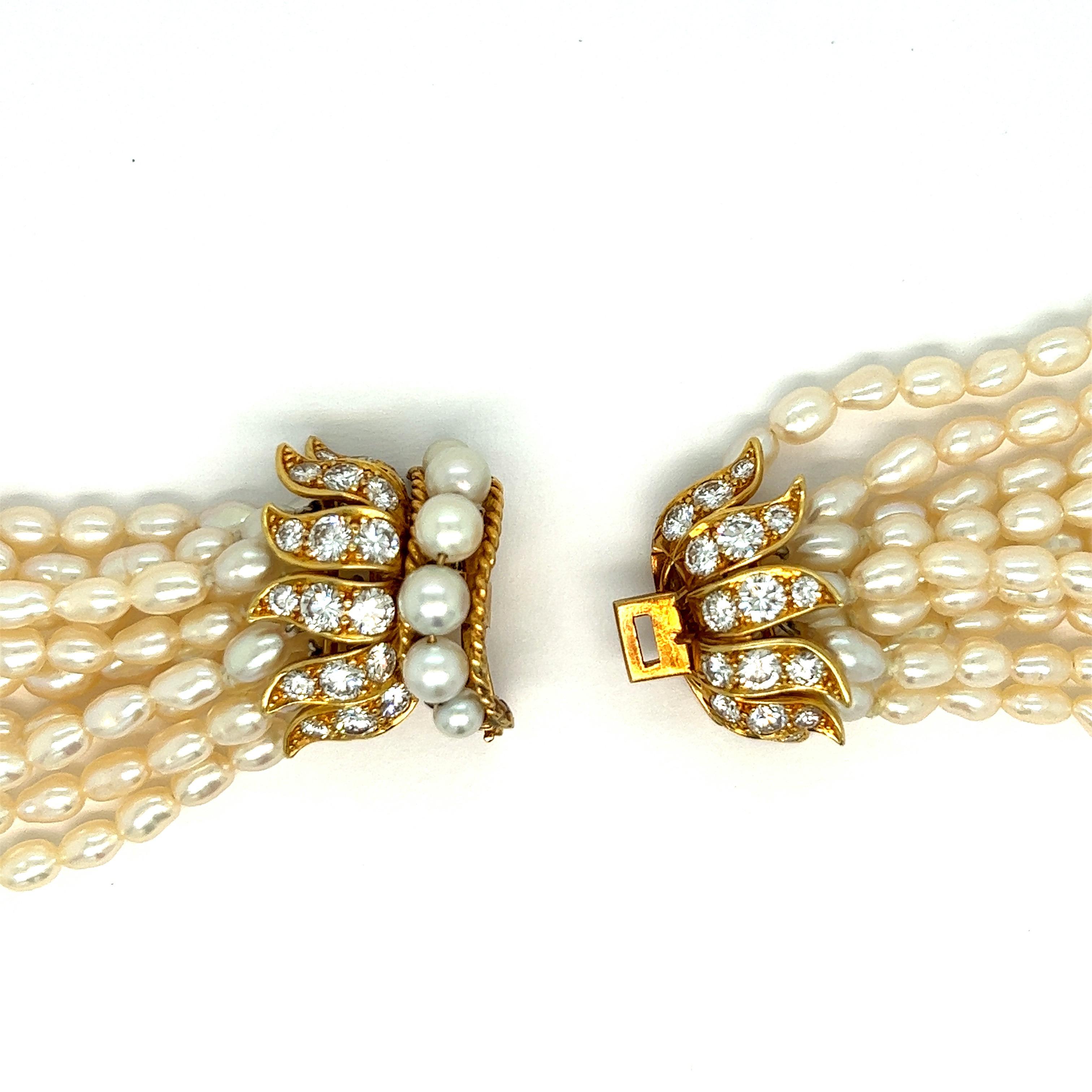 Van Cleef & Arpels Perlen-Diamant-Halskette (Rundschliff) im Angebot
