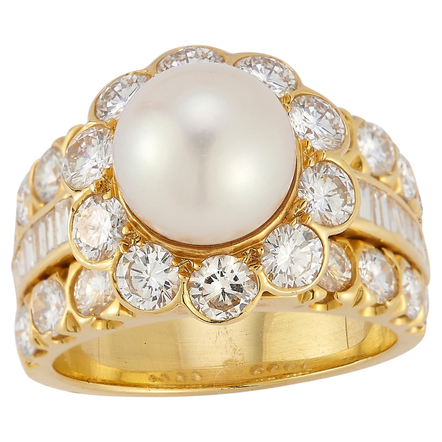 Van Cleef & Arpels Pearl & Diamond Ring  For Sale