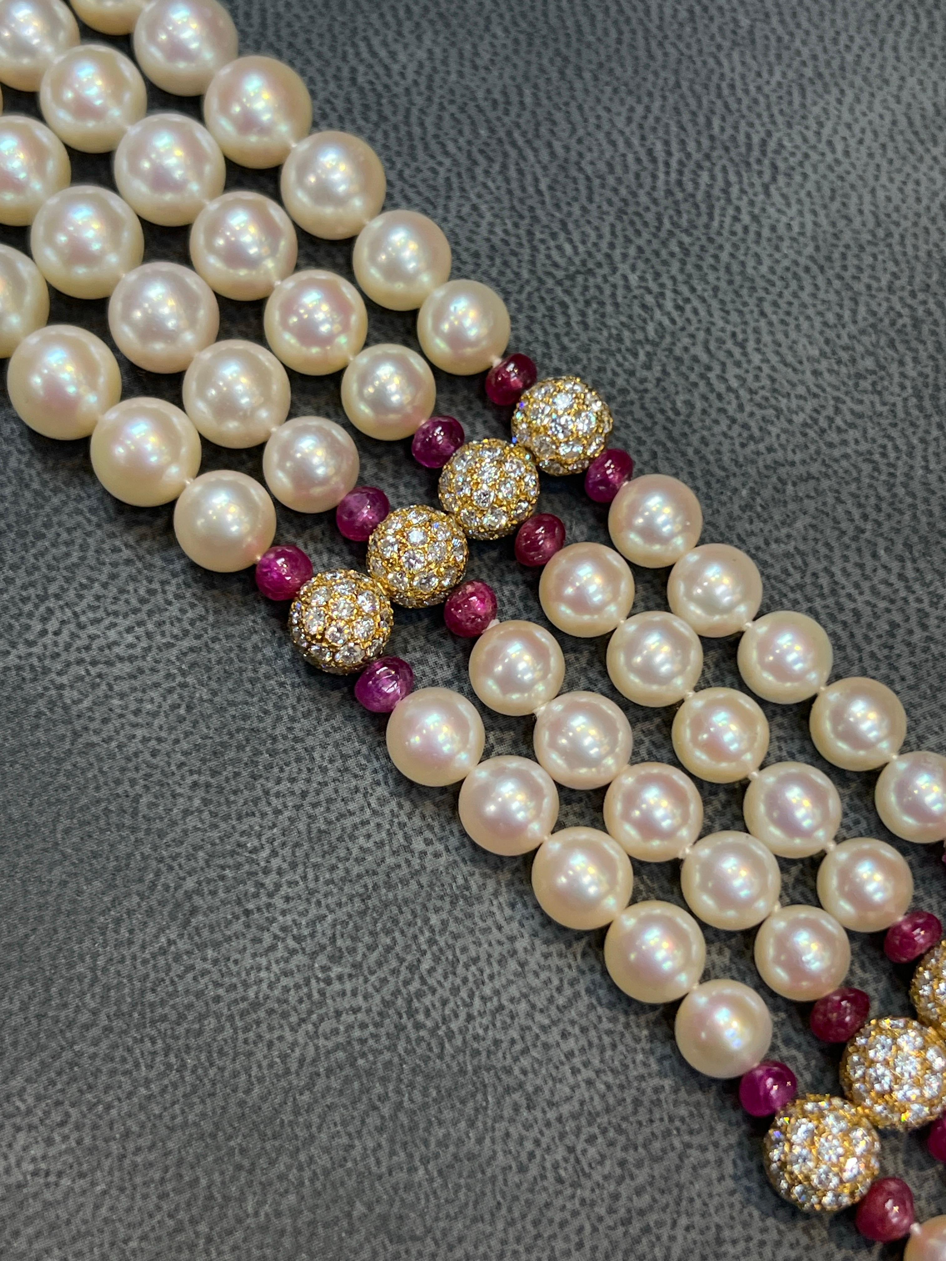 Van Cleef & Arpels Pearl Ruby And Diamond Choker For Sale 5
