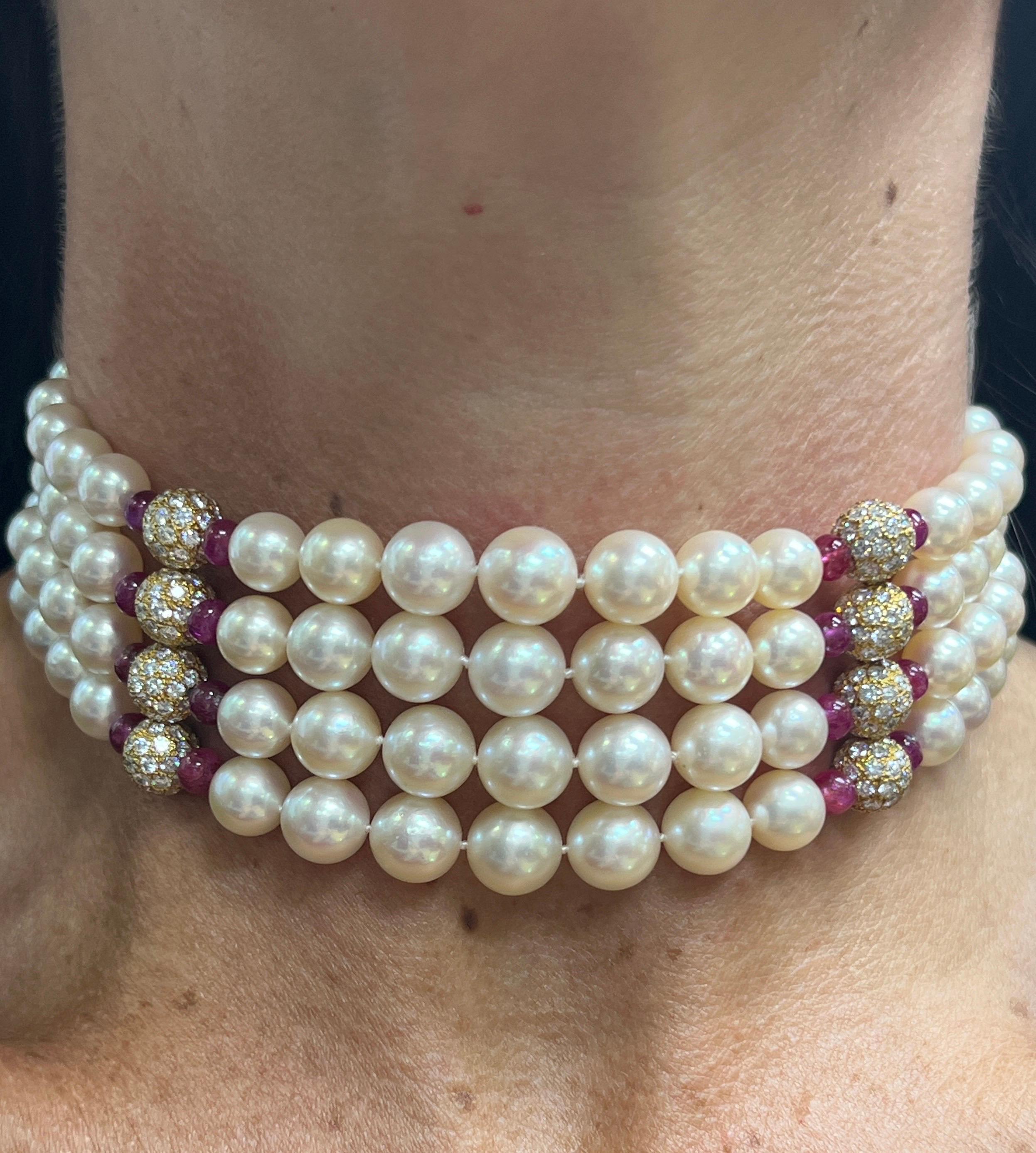 Round Cut Van Cleef & Arpels Pearl Ruby And Diamond Choker For Sale
