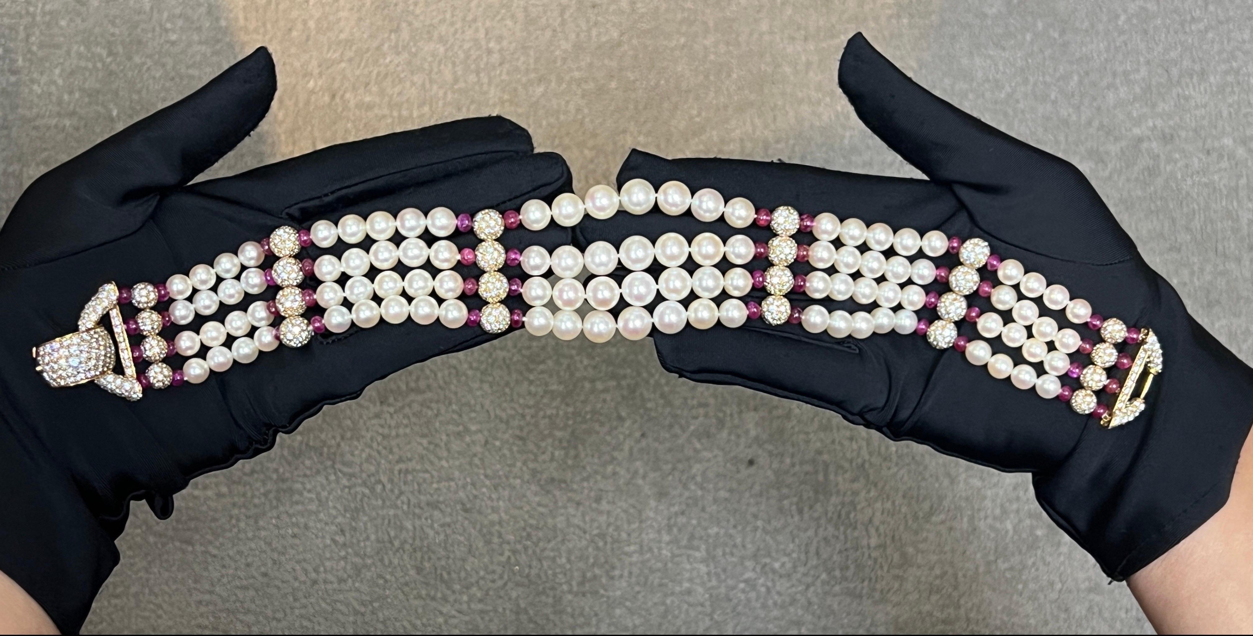 Van Cleef & Arpels Pearl Ruby And Diamond Choker In Excellent Condition For Sale In New York, NY