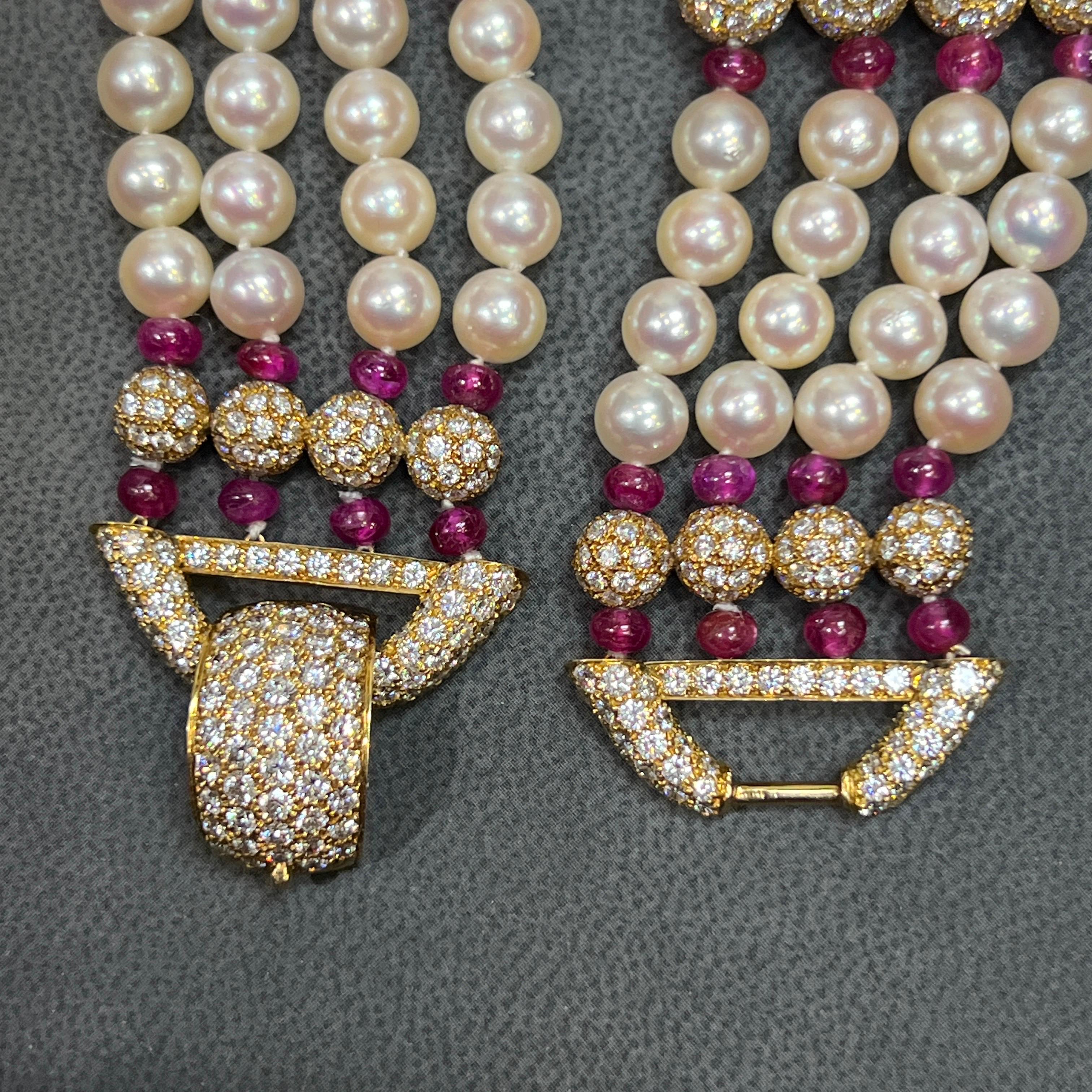 Van Cleef & Arpels Pearl Ruby And Diamond Choker For Sale 4