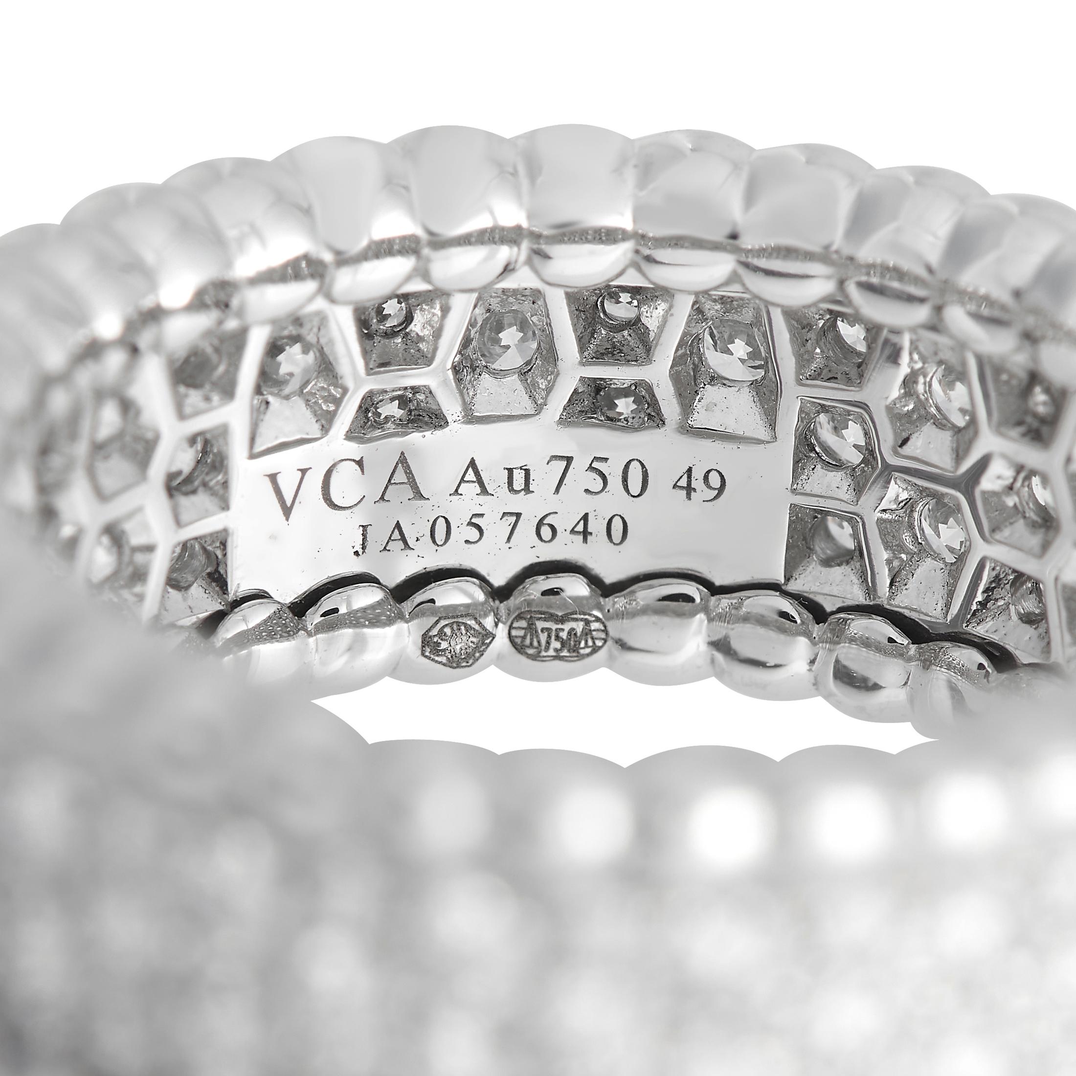 Van Cleef & Arpels Perle 18K White Gold 1.16ct Diamond 3-Row Ring In Excellent Condition For Sale In Southampton, PA