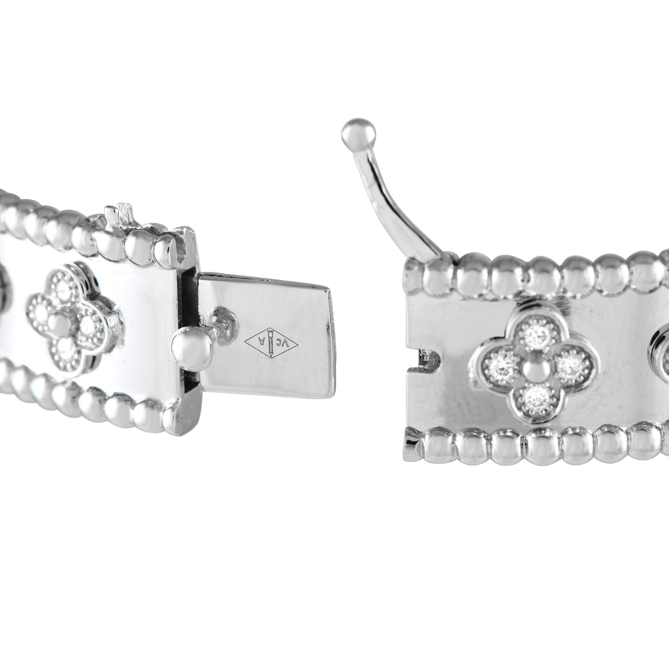 Van Cleef & Arpels Perlen Kleeblätter 18K Weißgold 1,78 Karat Diamantarmband (Rundschliff)