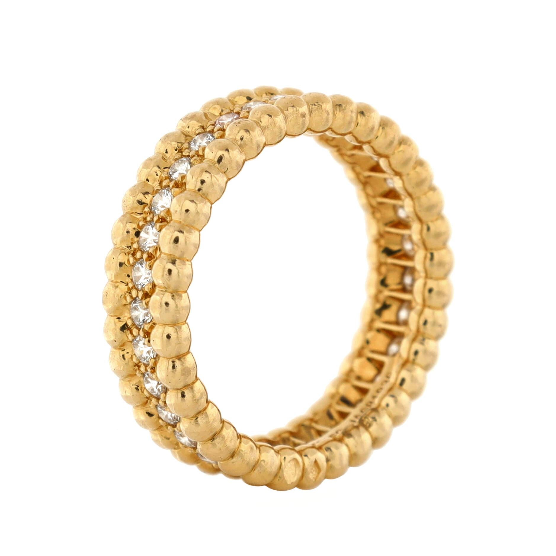 Van Cleef & Arpels Perlee 1 Row Band Ring 18K Yellow Gold and Diamonds In Good Condition For Sale In New York, NY