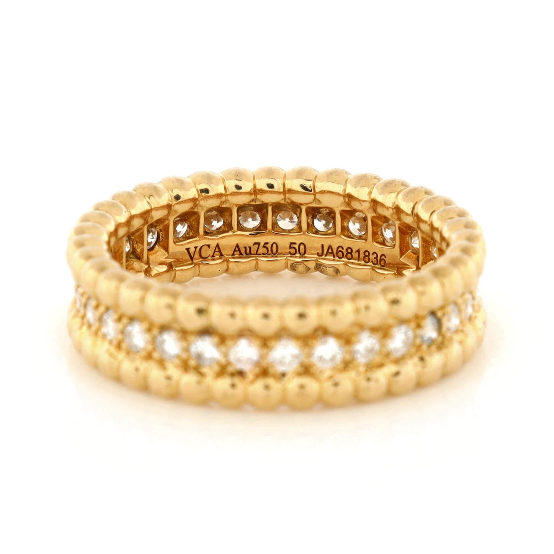 Women's or Men's Van Cleef & Arpels Perlee 1 Row Band Ring 18K Yellow Gold and Diamonds For Sale